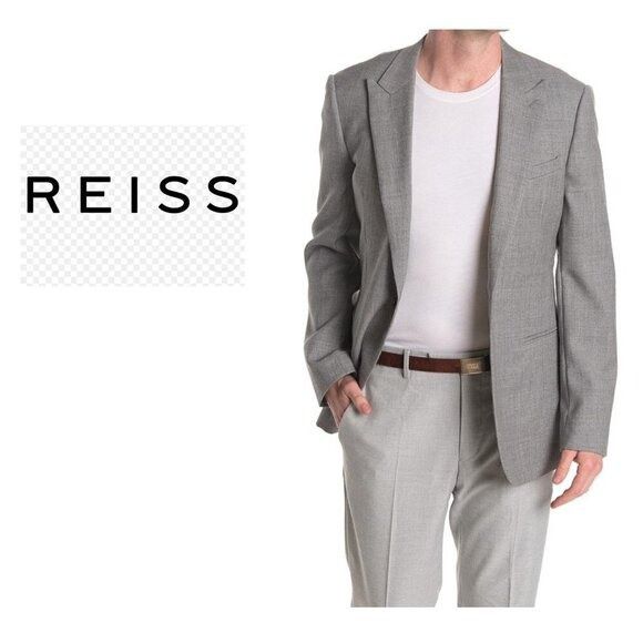 Reiss Reiss Mens Gray Peak Hopsack Woven Wool Blazer Suit Jacket S Size 40R - 1 Thumbnail