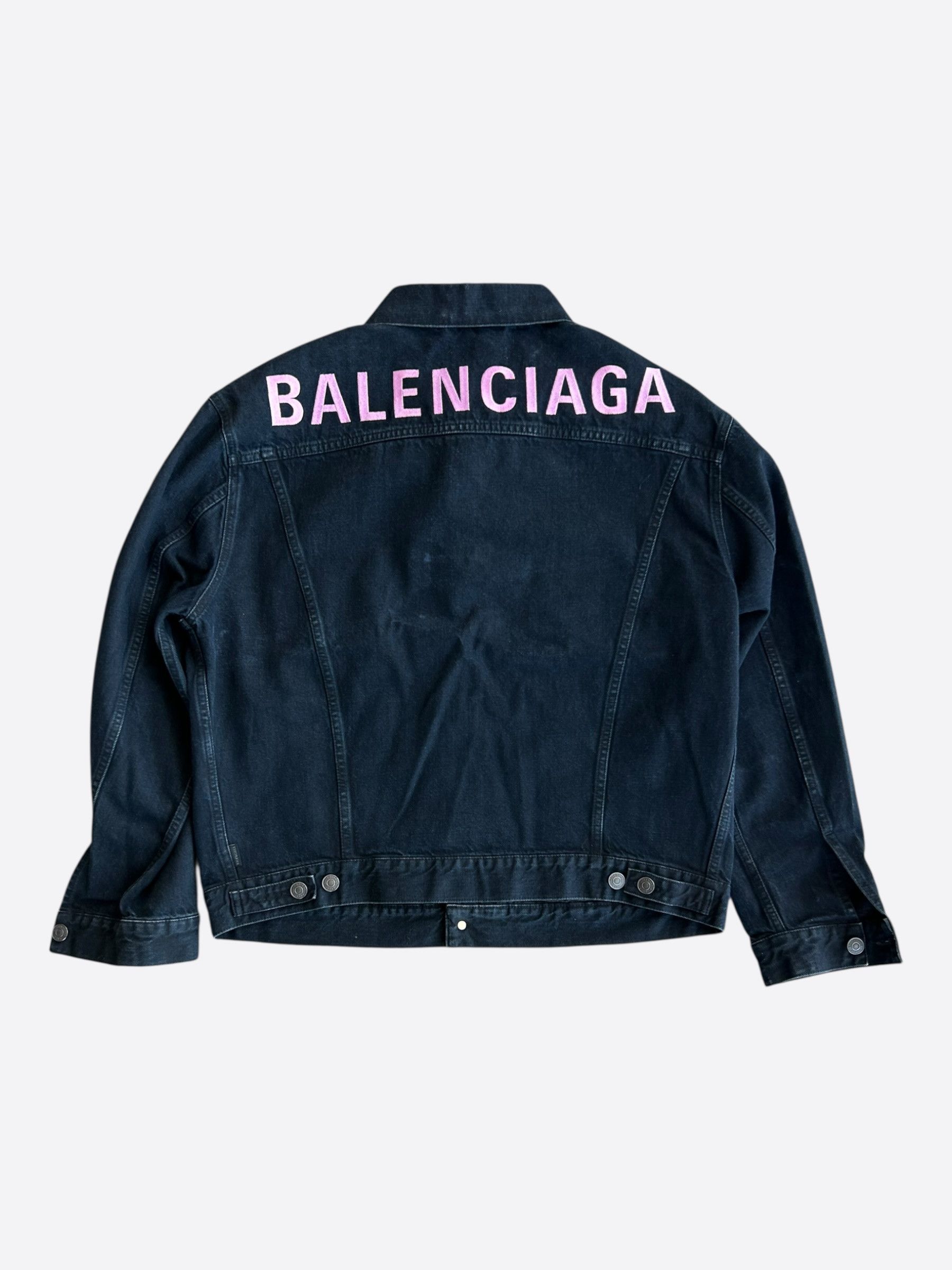 Balenciaga Balenciaga Dark Blue & Pink Logo Women's Denim Jacket Size M / US 6-8 / IT 42-44 - 1 Thumbnail