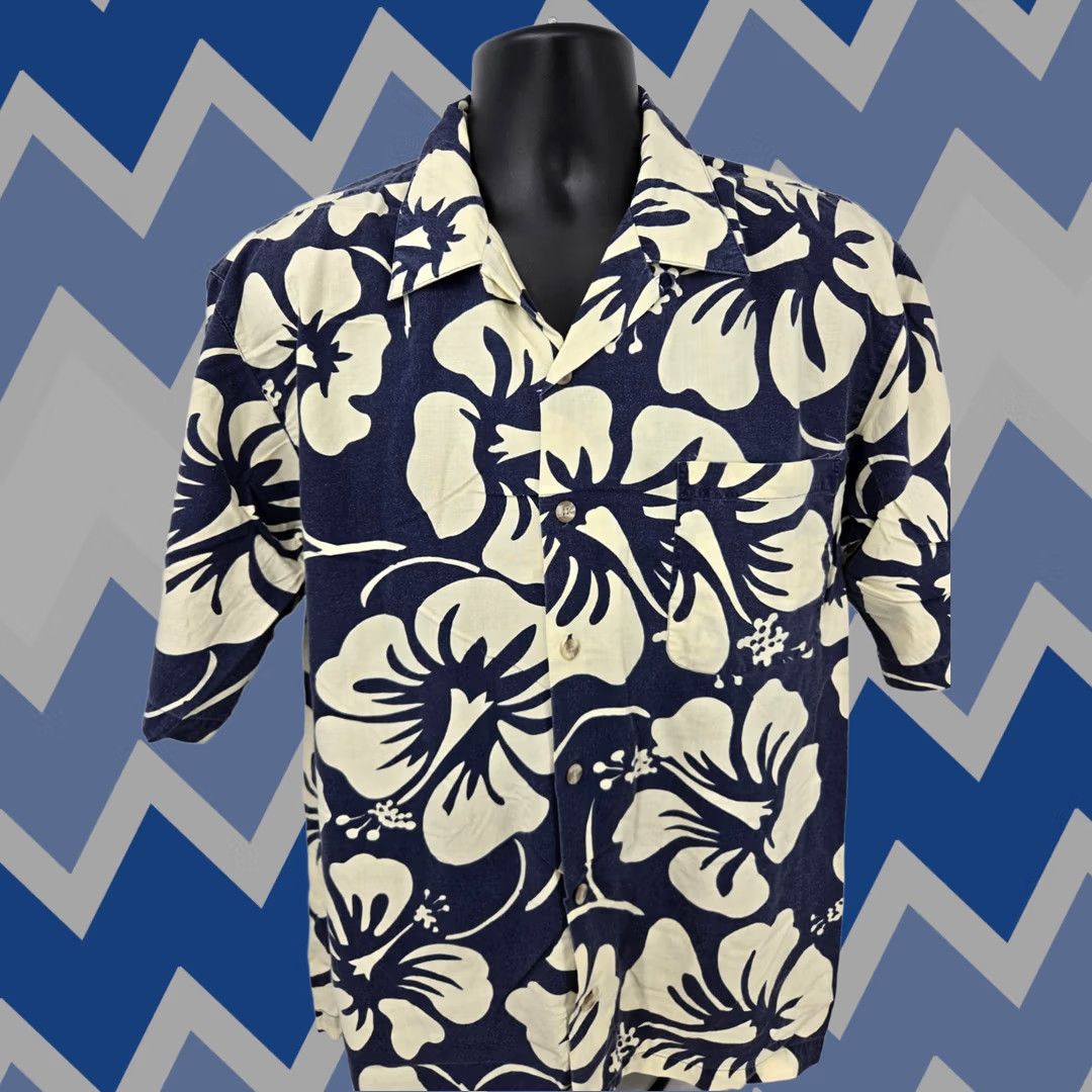 Island Sport Hawaiian Shirt Men Casual Short Sleeve Button-Up Blue Floral Lightweight Adult Medium Regular Fit