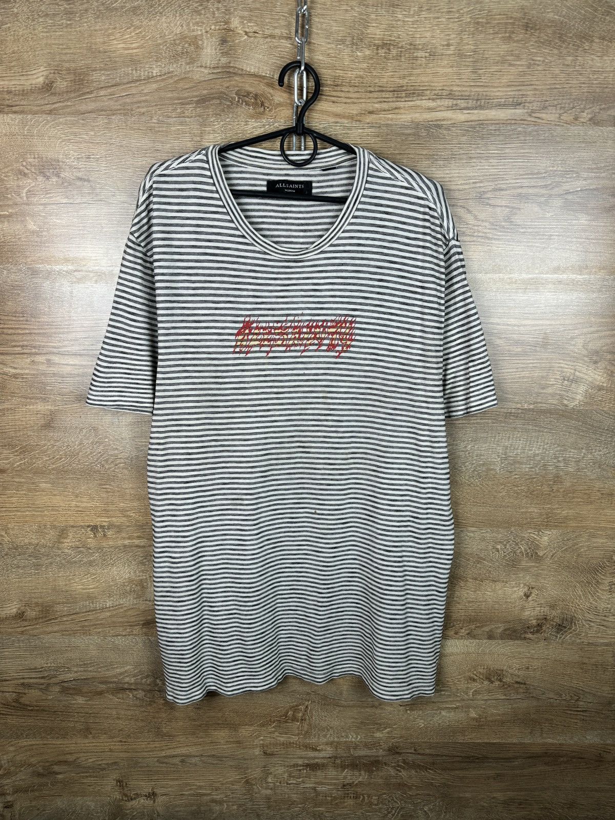 Allsaints Mens Vintage AllSaints BURNER STRIPE SS CREW T-shirt tee y2k Size US M / EU 48-50 / 2 - 1 Thumbnail