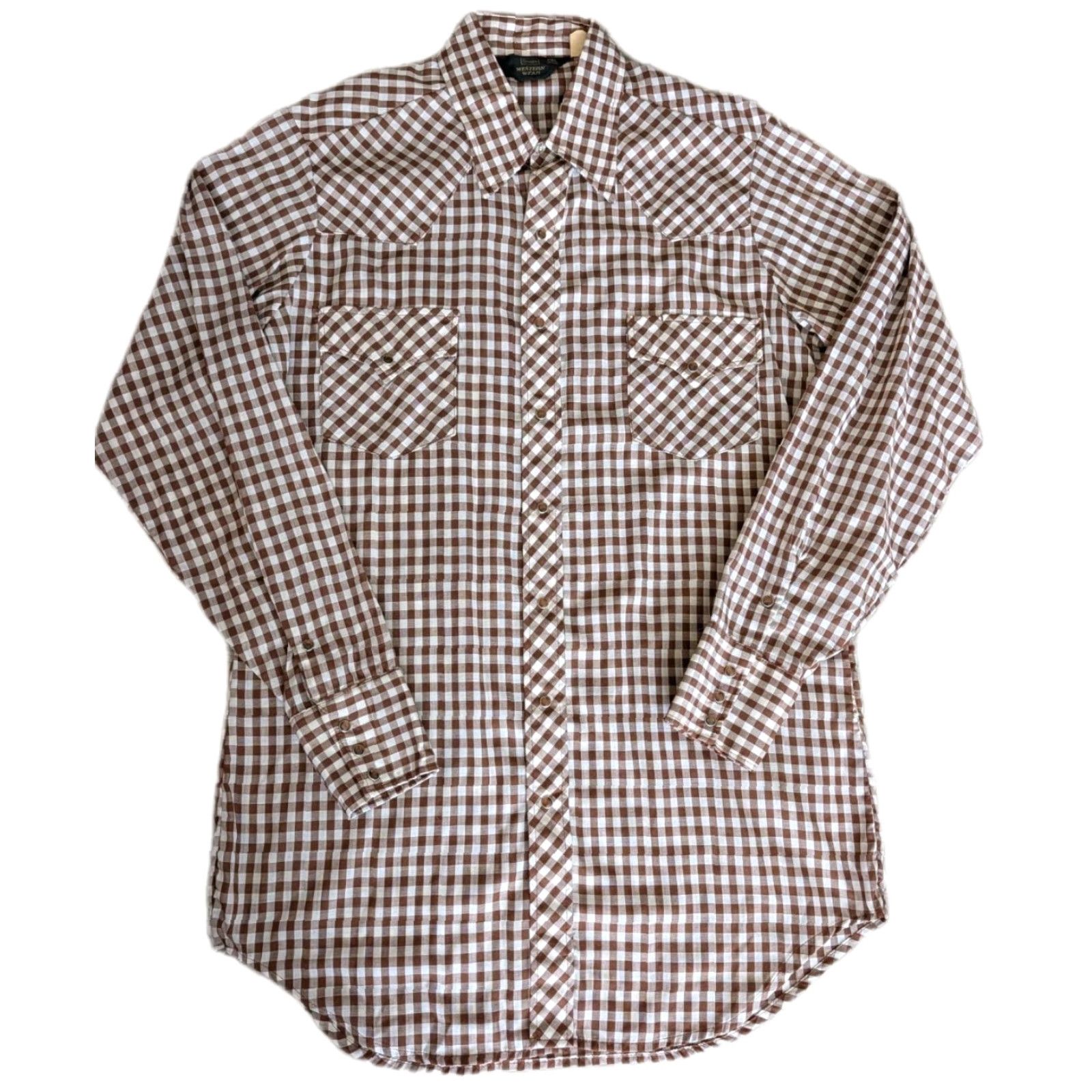 Sears Vintage Sears Western Wear Pearl Snap Shirt Brown Plaid Check XL Tall Mens Size US XL / EU 56 / 4 - 2 Thumbnail