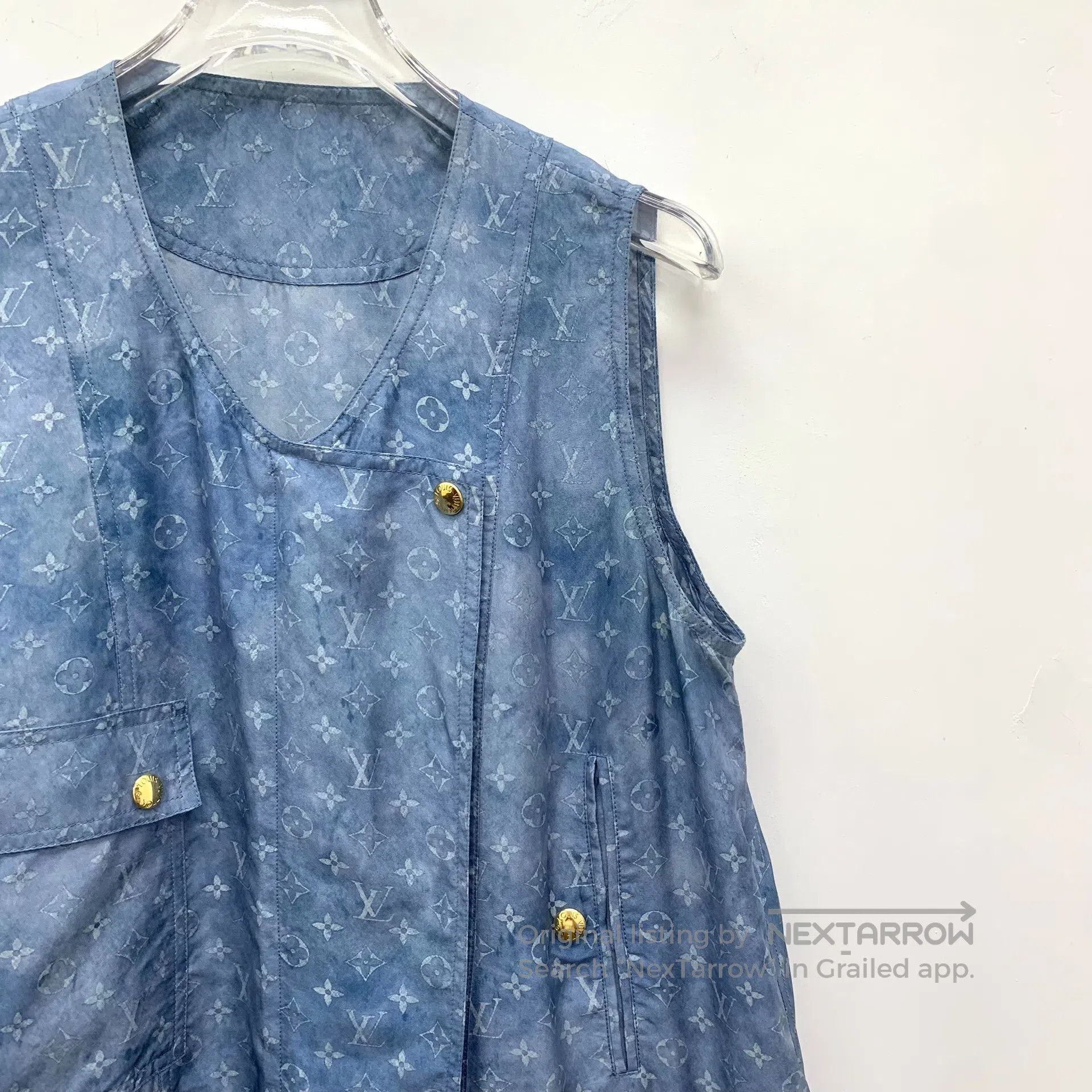 Louis Vuitton Louis Vuitton Blue Logo Monogram Printed Mulberry Silk Rou Size M / US 6-8 / IT 42-44 - 3 Thumbnail