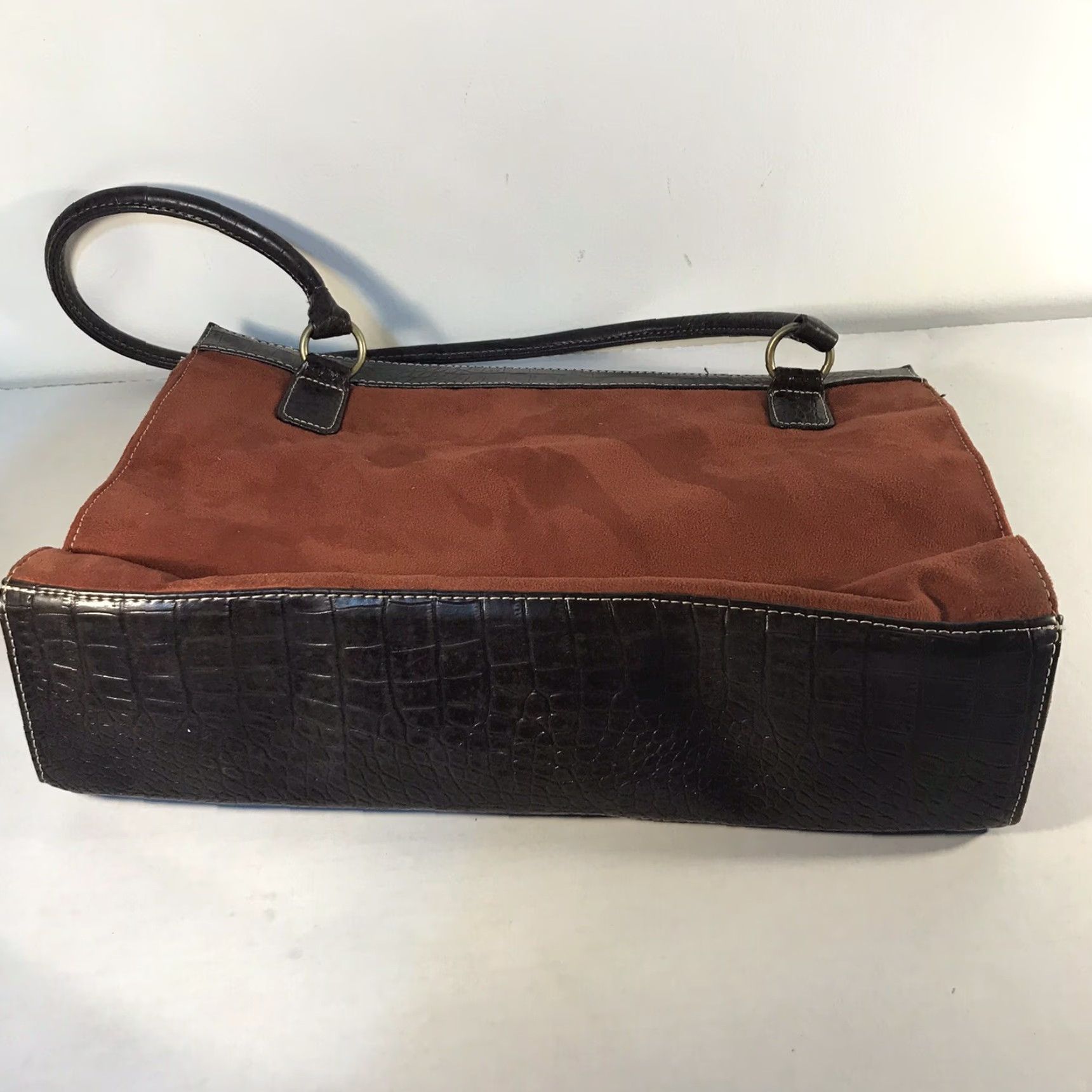 Rusty VINTAGE Unbranded Tote Bag Women Large Rust Faux Leather & Faux Suede Zip Around Pockets Modern Size ONE SIZE - 6 Thumbnail