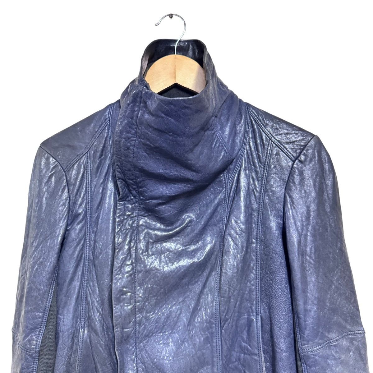 Japanese Brand Husk Hi-Neck Leather Biker Jacket Rick Owens Style Size S / US 4 / IT 40 - 2 Thumbnail