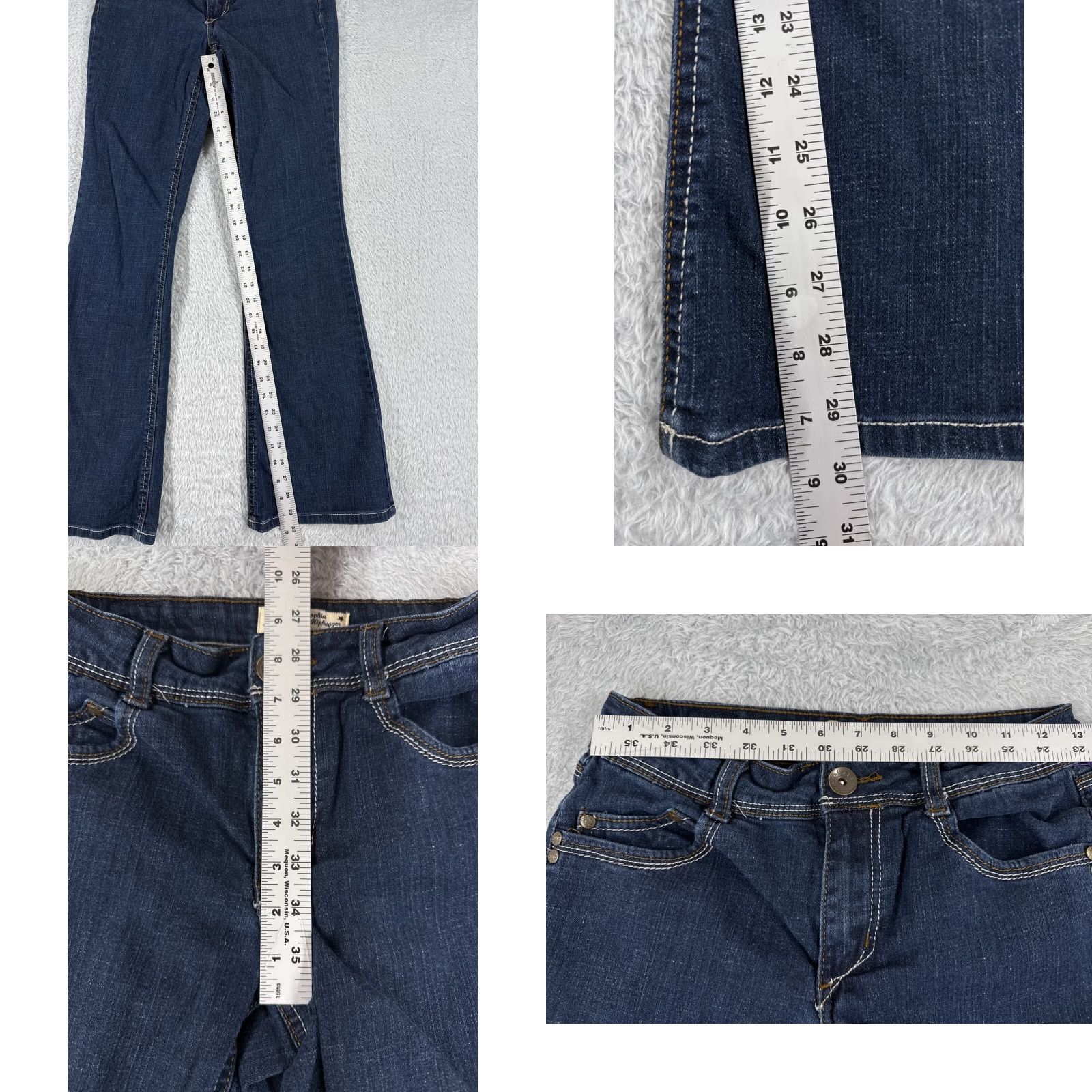 Vintage LEI Jeans Juniors 5 Blue Denim Sophia Hiphugger Flare Mid Rise Dark 25x30 Size 27" / US 4 / IT 40 - 8 Thumbnail