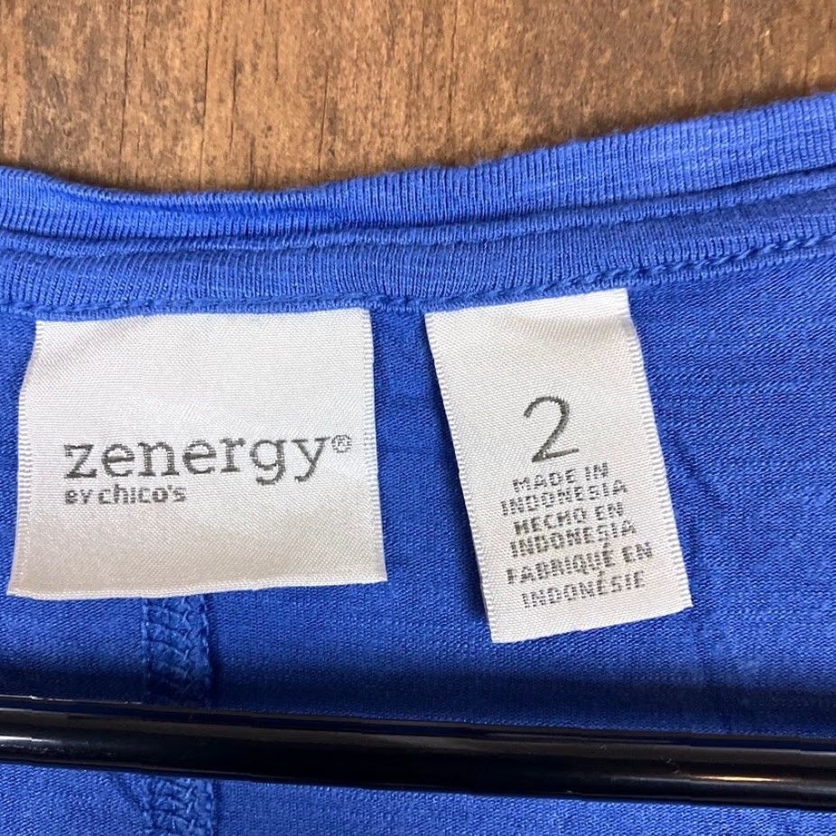 Vintage Chico's Zenergy Womens Blouse Blue Asymmetrical Tunic 3/4 Sleeve Roll Tab 2 (L) Size L / US 10 / IT 46 - 6 Thumbnail