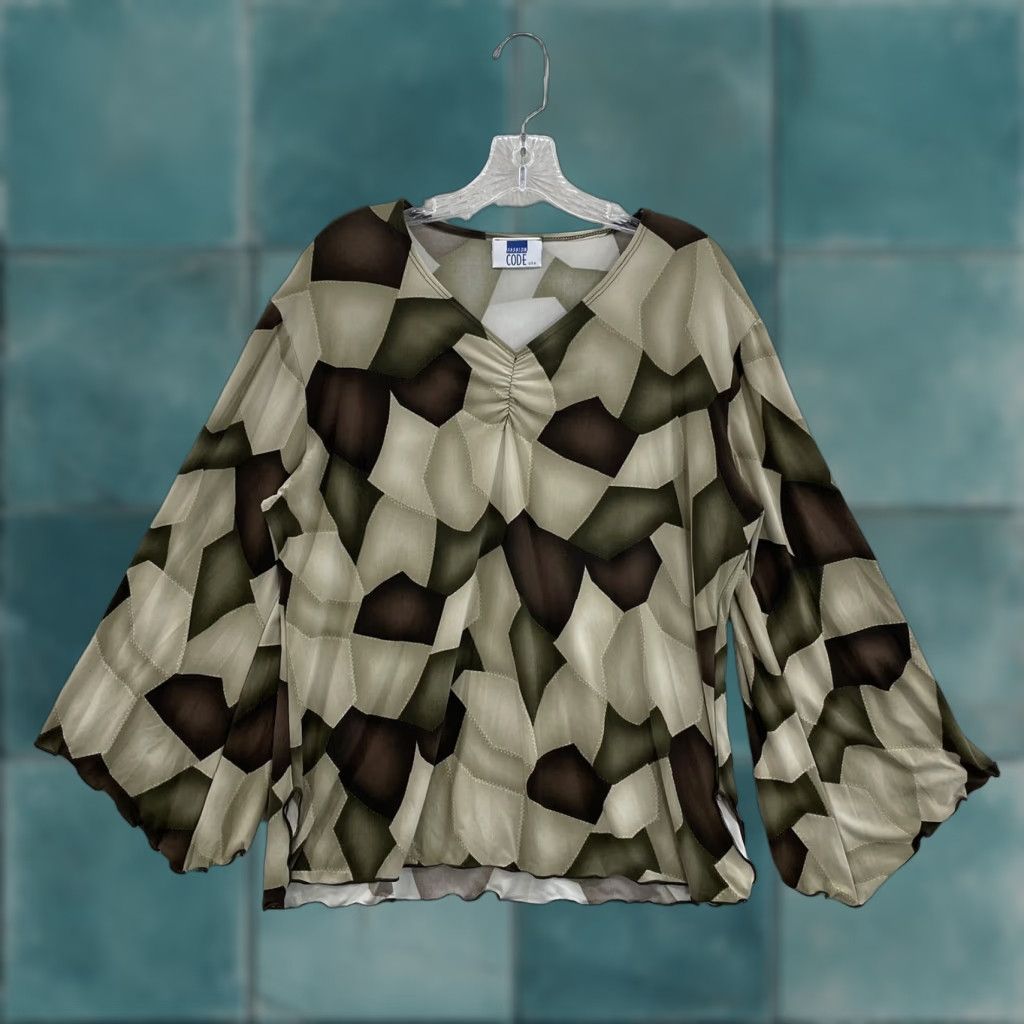 Vintage VINTAGE 90s Y2K Fashion Code Shirt XL Brown Pattern Flare Sleeve V-Neck Women Mens? Size XL / US 12-14 / IT 48-50 - 1 Thumbnail
