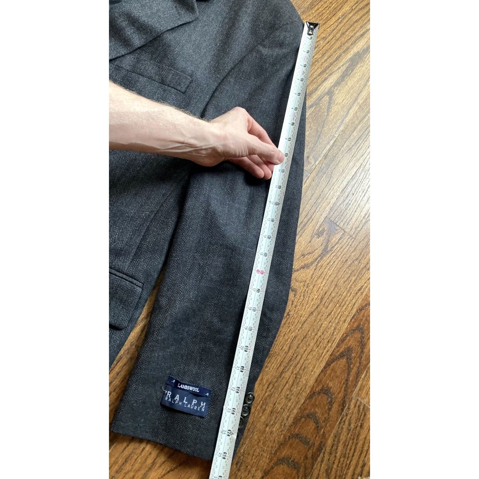 Ralph Lauren Ralph Lauren Blazer Mens 44R Herringbone Wool Dark Gray Notch Lapel 3-Button Jacket Coat Regular Size 44 2 Piece Vintage No Brown/Gray? Size 44R - 6 Thumbnail