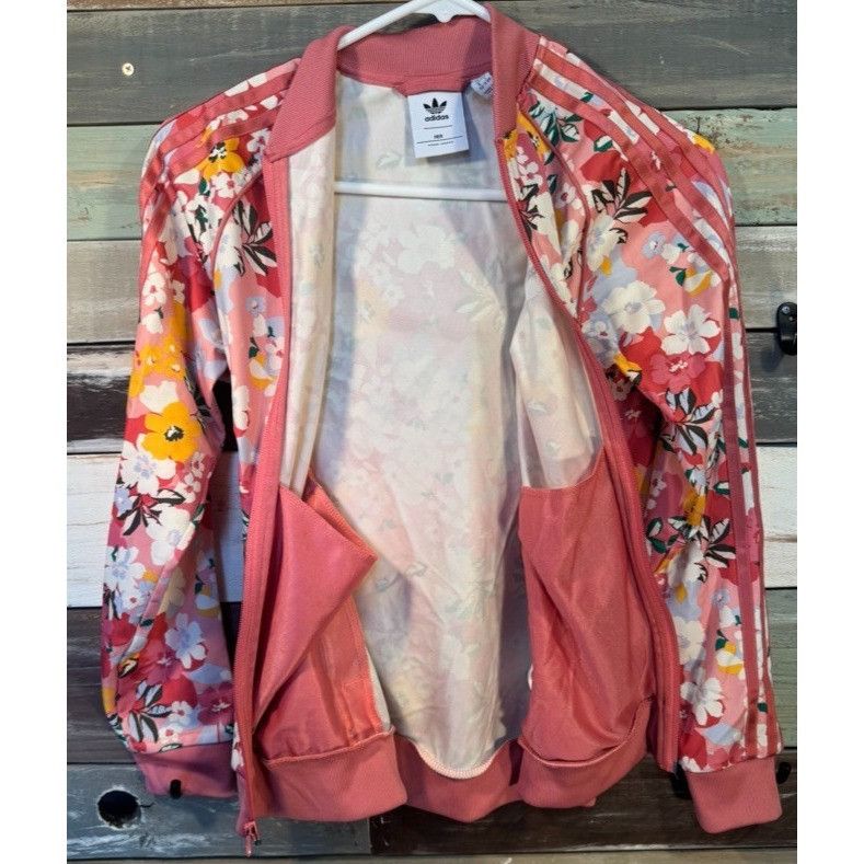Adidas Adidas Girls Pink Floral Zip Track Jacket M (11-12) USED Size M / US 6-8 / IT 42-44 - 4 Thumbnail