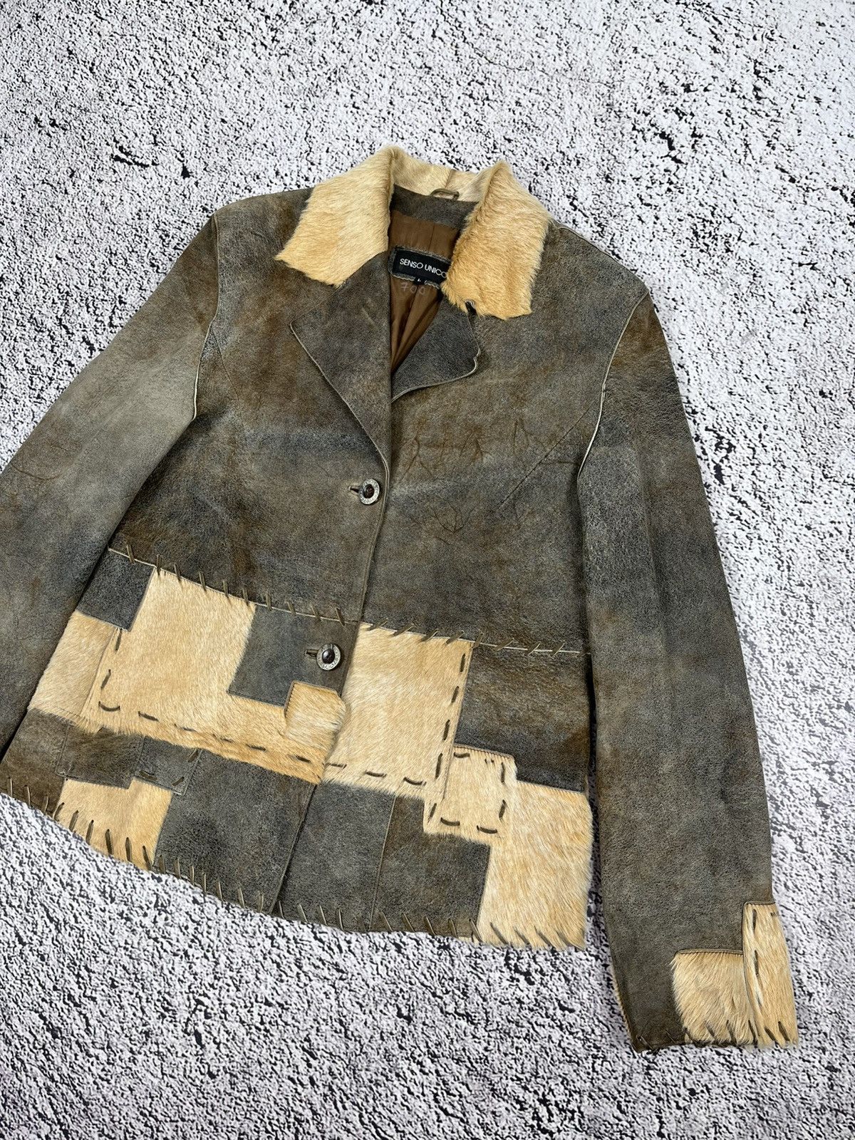 Japanese Brand Vintage Patchwork Suede Cowhide Fur Collar Jacket Size L / US 10 / IT 46 - 3 Thumbnail