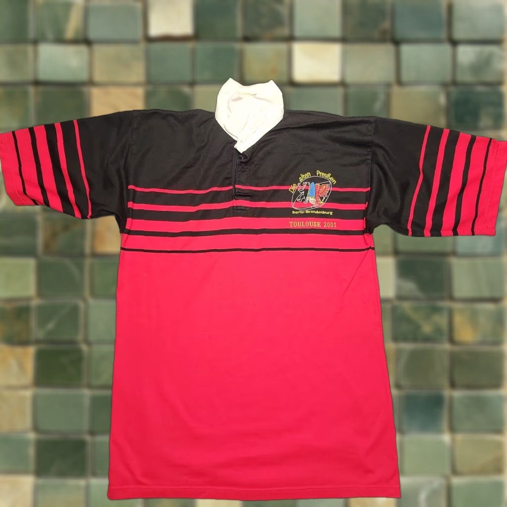Vintage VINTAGE Halbro Rugby Shirt Mens XL Red Berlin Brandenburg Toulouse 2001 Britain Polo Jersey Long Sleeve Striped Size US XL / EU 56 / 4 - 1 Thumbnail