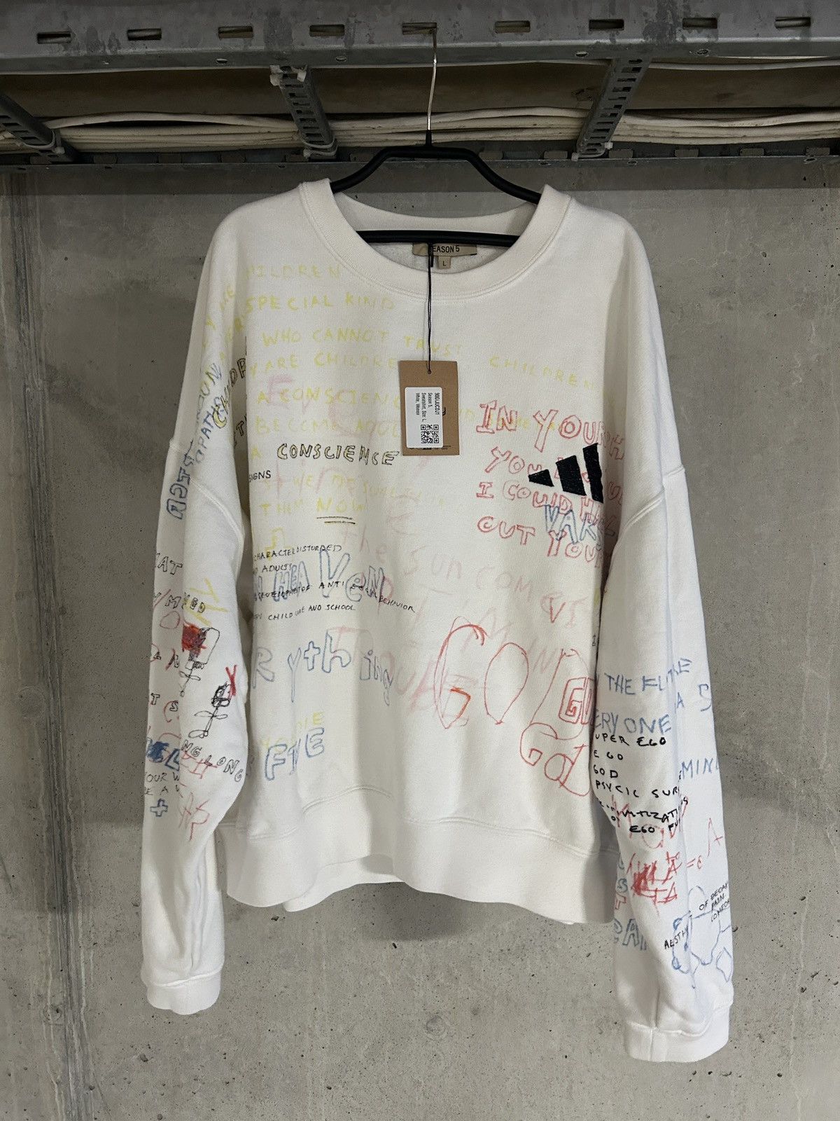 Yeezy Scribble Hand Drawn Crewneck✩ Adidas Yeezy Season 5 Scribble Hand Drawn Pullover Crewneck
