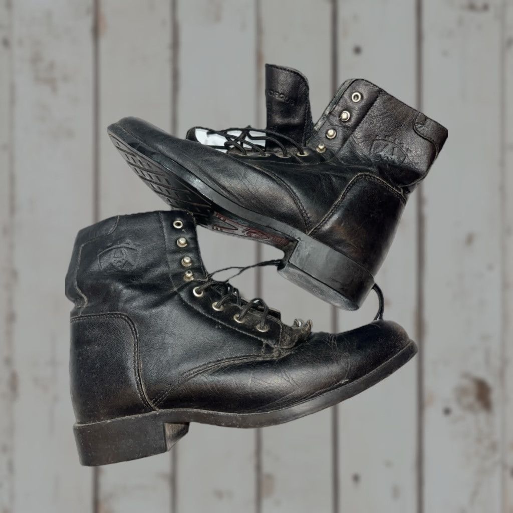Ariat Ariat BLACK Leather ANKLE BOOTS A1-COMPETITOR Western Lace Up Kiltie Women’s 7 Size US 7 / IT 37 - 1 Thumbnail