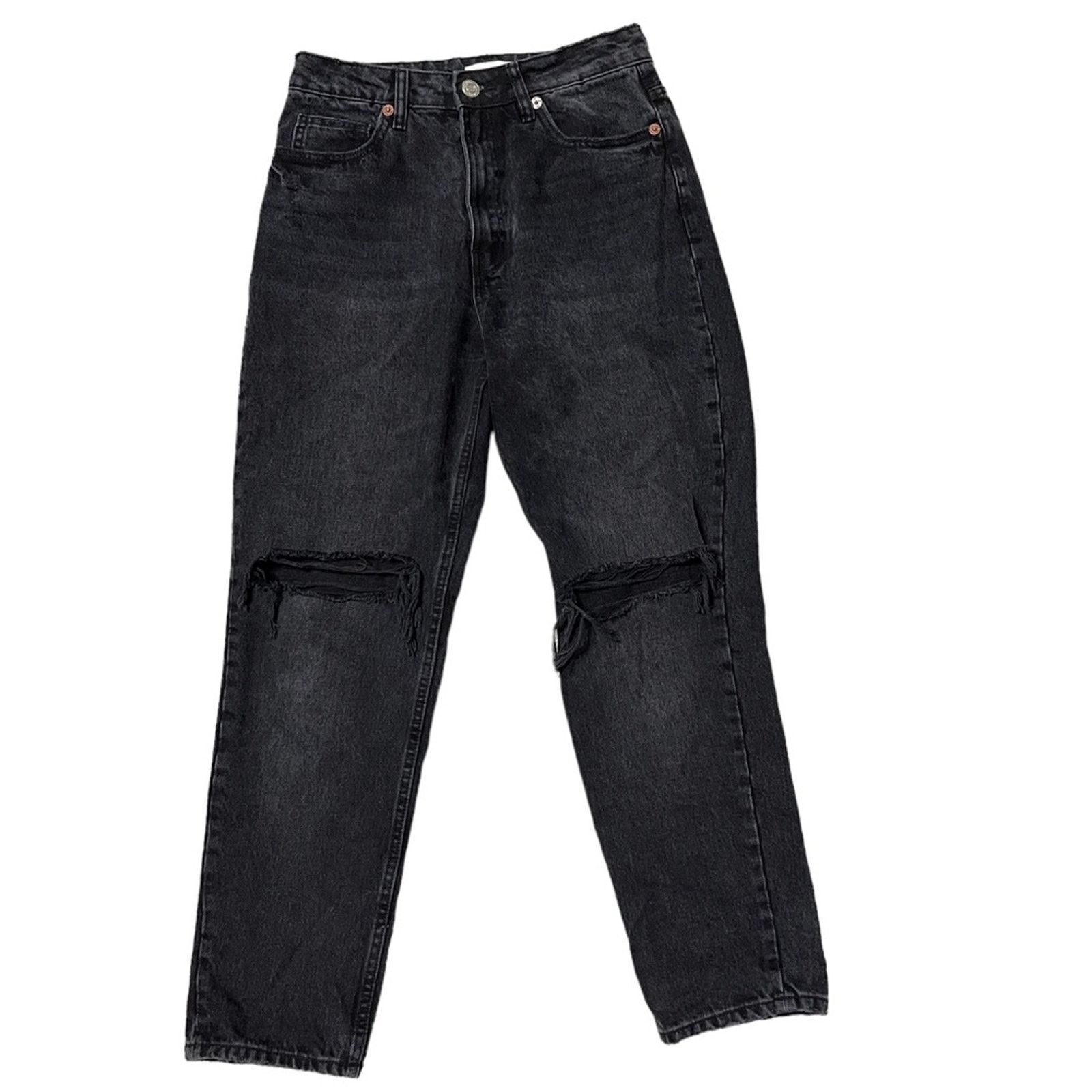 Zara Zara Distressed High Rise Mom Jeans Black Size 6 Size 28" / US 6 / IT 42 - 2 Thumbnail