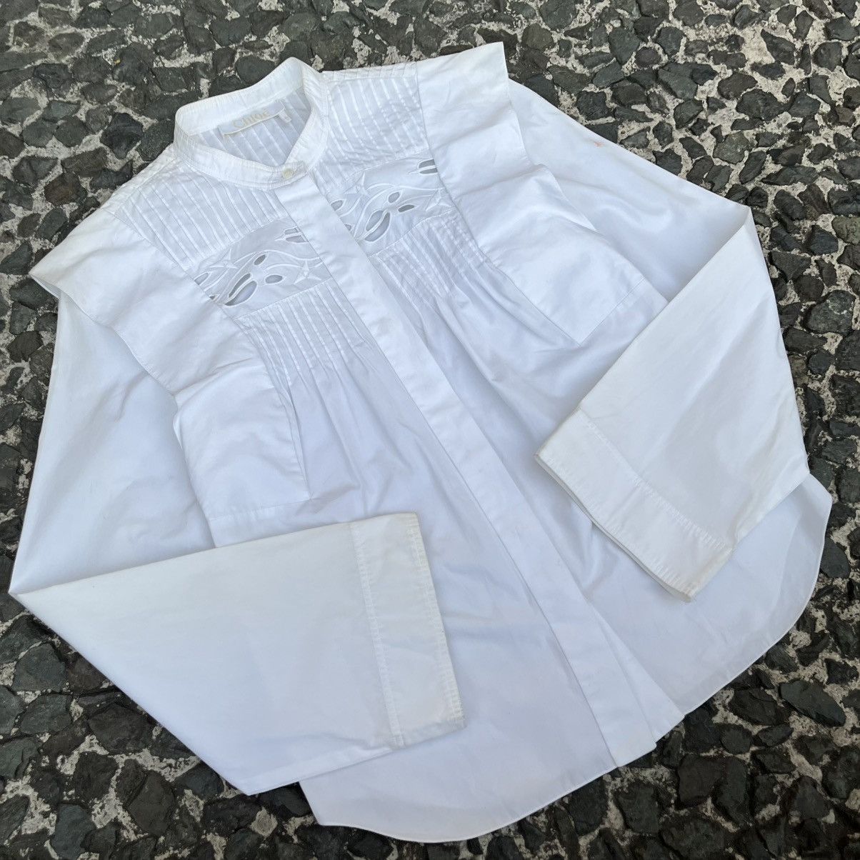 Chloe Chloé S/S 2018 Embroidered Eyelet Ruffle Bib Blouse Size XXS / US 00 / IT 34 - 10 Thumbnail