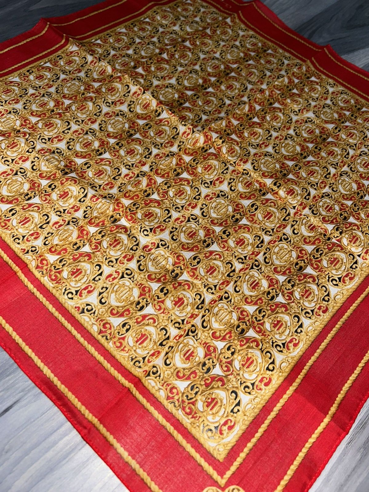 Dior Vintage Christian Dior Red & Gold Cotton Handkerchief Size ONE SIZE - 10 Thumbnail