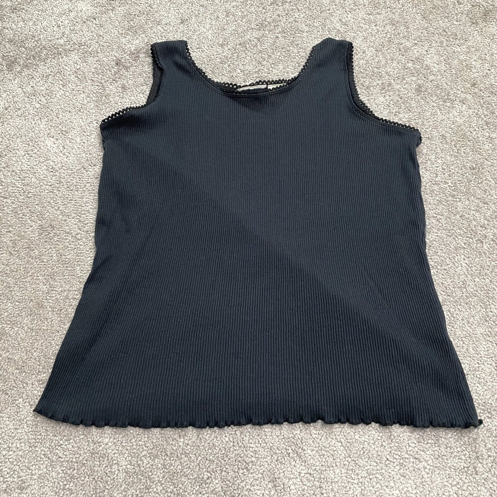 Faded Glory Faded Glory Tank Top Womens L Black Lace Trim Basic Knitted Sleeveless Shirt Casual | Regular Fit Size L / US 10 / IT 46 - 2 Thumbnail