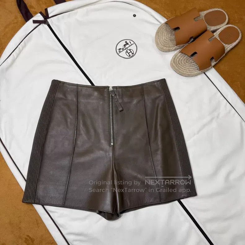 Hermes Hermes Brown and Coffee Color Sheepskin Half Zip Short Pan Size 24" / US 00 / IT 34 - 1 Thumbnail