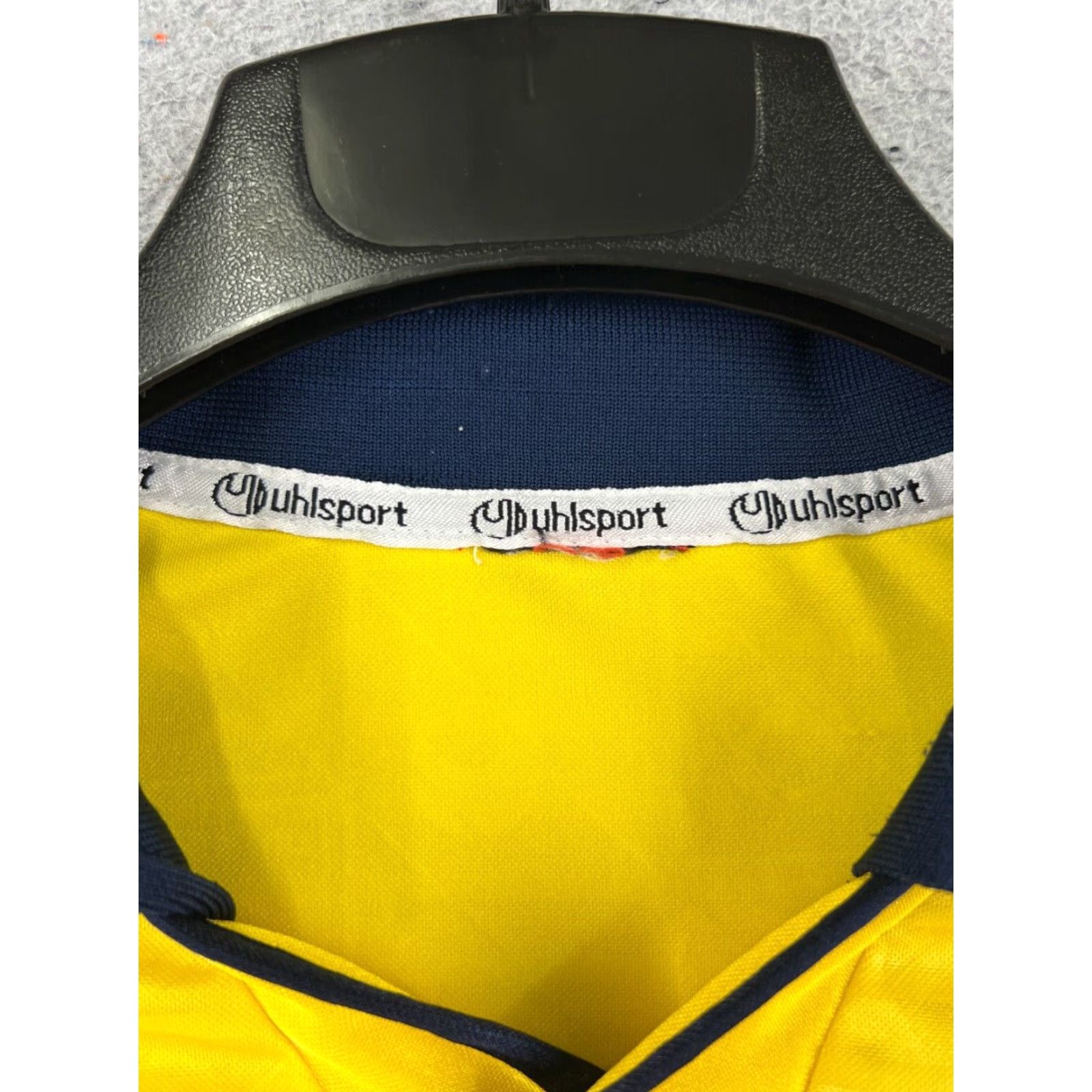 Vintage Uhlsport Jersey Mens Medium Yellow White Collar Soccer Futbol Polyester Shirt Mens M Yellow Logo Outdoor Football Soccer Size US M / EU 48-50 / 2 - 6 Thumbnail