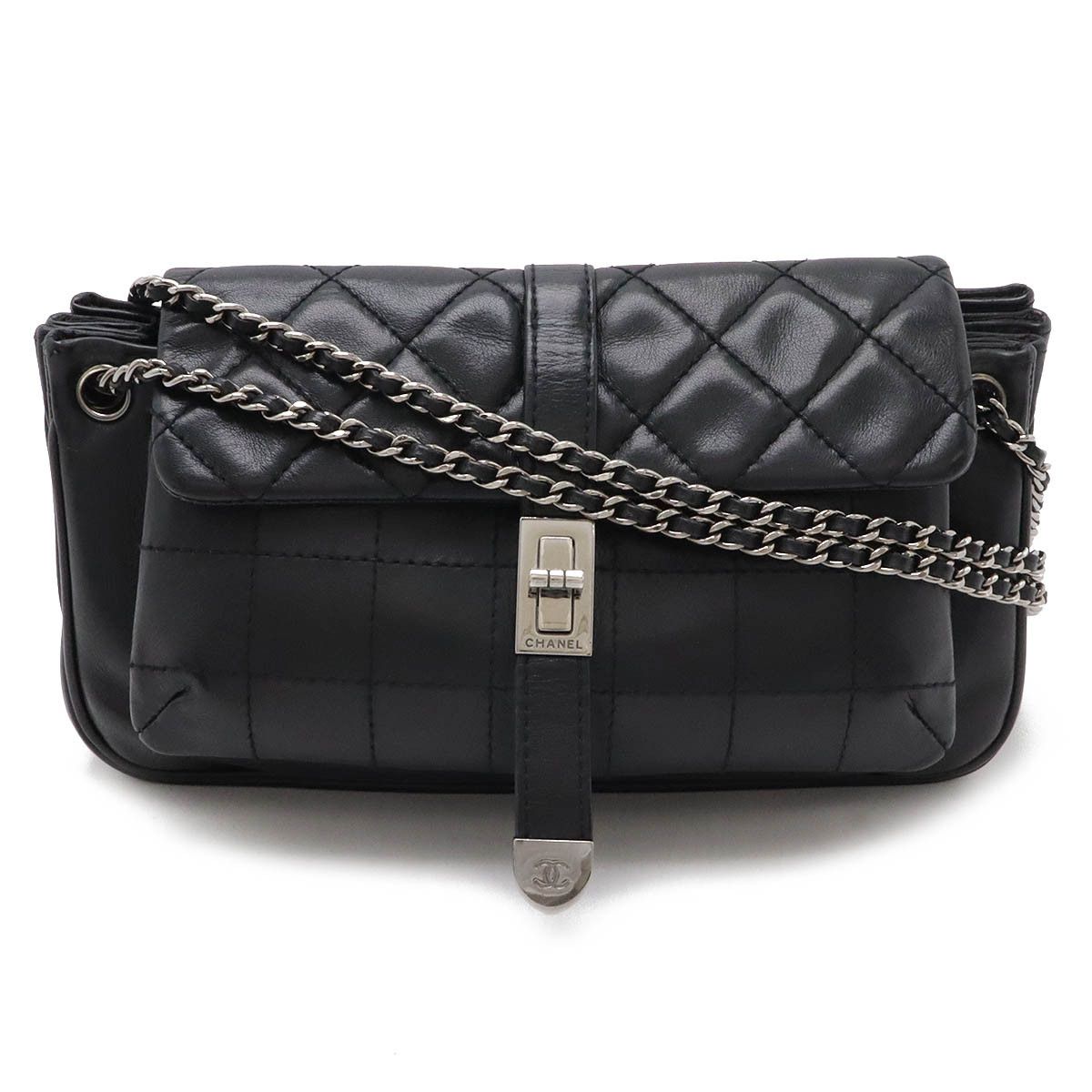 Chanel Chanel Leather 2.55 Matelassé Choco Bar Shoulder Bag Leather Shoulder Bag in Black, Women's