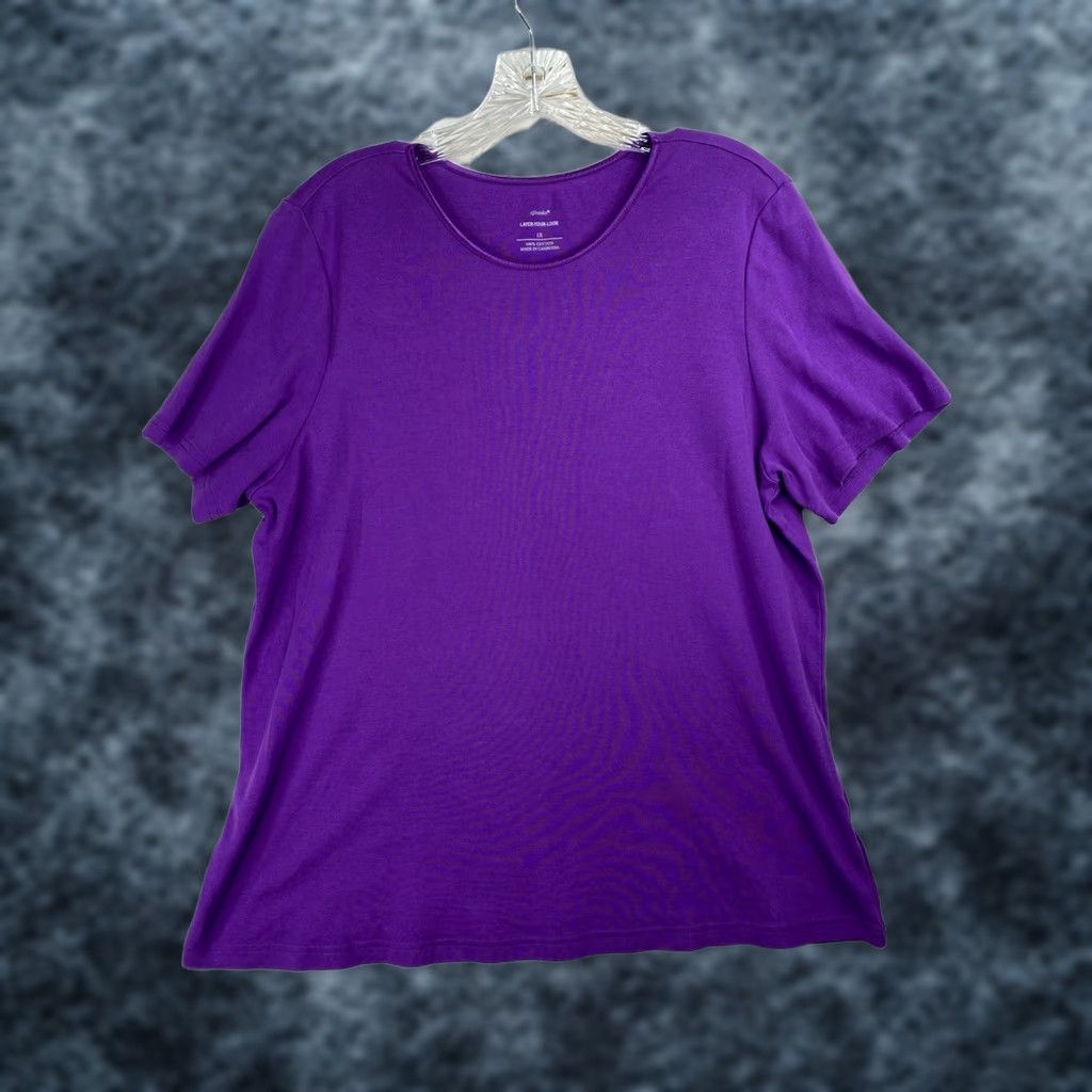 Vintage CJ Banks 1X Shirt Purple Short Sleeve Scoop Neck 100% Cotton Blouse Women's Plus Size Size XL / US 12-14 / IT 48-50 - 1 Thumbnail