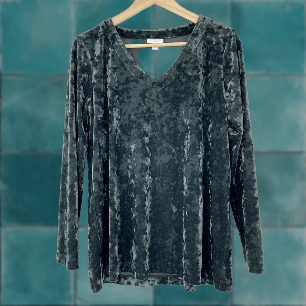 J. Jill J.Jill Tunic Women’s Size Small Green Velvet V-Neck Top Boho Artsy Crushed Size L / US 10 / IT 46 - 1 Thumbnail