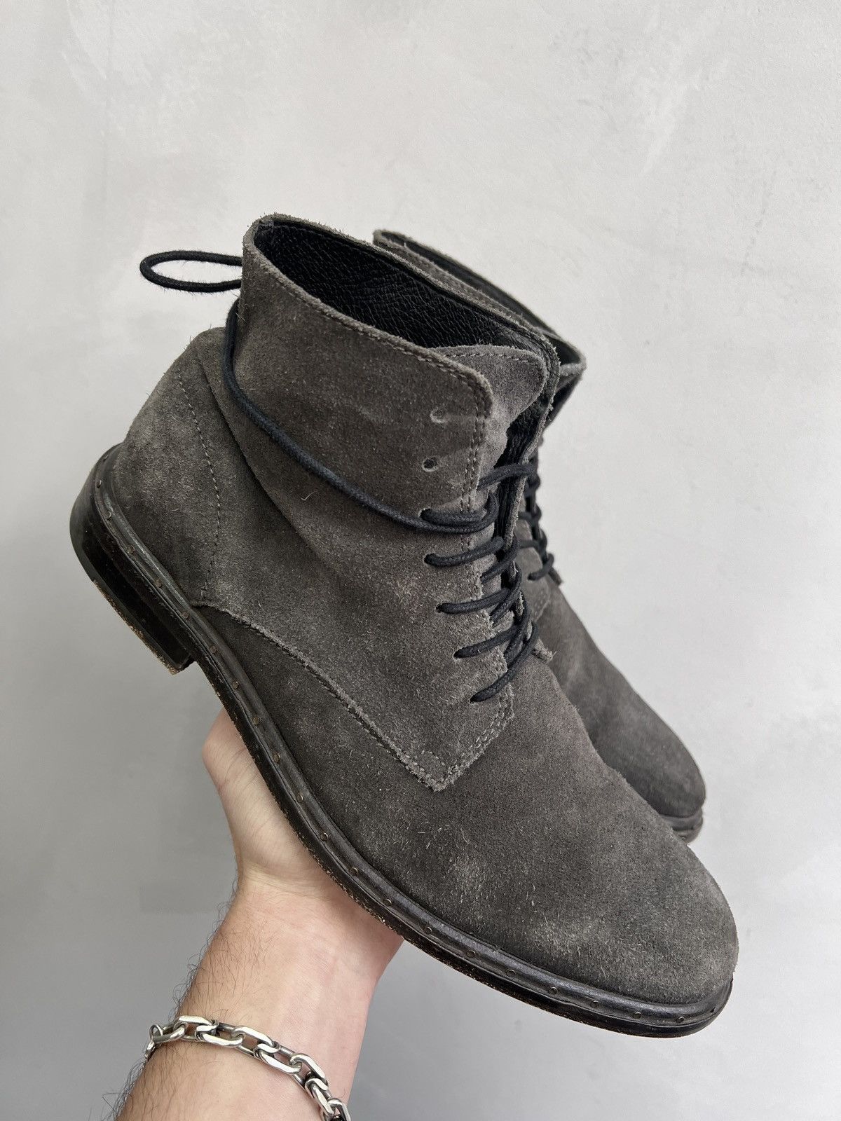 Allsaints x Avant Garde Suede Avant Garde 90's All Saints Ankle Combat Boots Shoes in Grey, Men's
