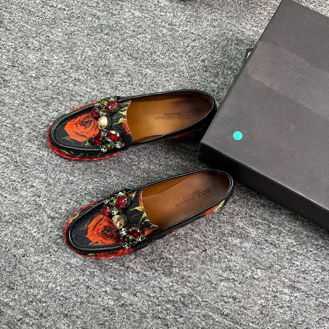 Dolce & Gabbana DG Diamond Embellished Rose Print Slip-On. Size US 4.5 / IT 34.5 - 2 Thumbnail