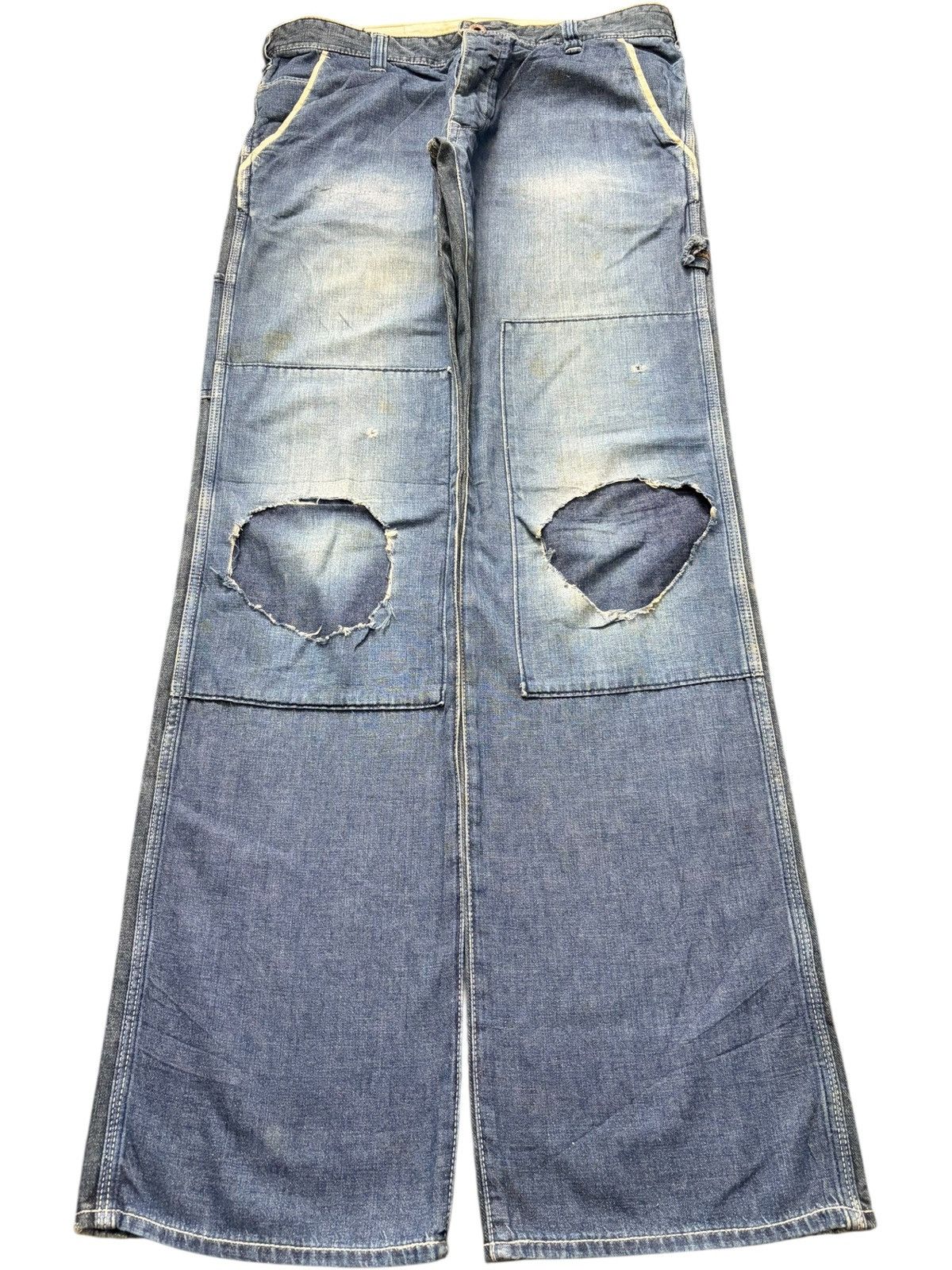 Marithe + Francois Girbaud Vintage Japanese Brand Carpenter Patch Distress Loose Jeans Size 31" - 1 Thumbnail