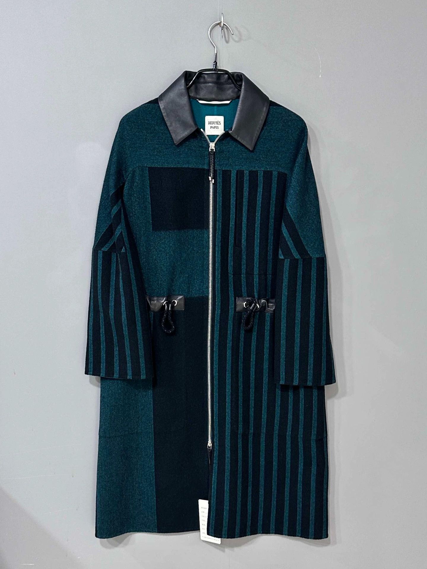 Hermes Striped Leather Trim Cashmere Coat - dmc Size US XS / EU 42 / 0 - 1 Thumbnail