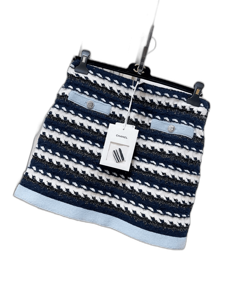 Chanel CHANEL Blue White Stripe Knit Mini Skirt Size 28" / US 6 / IT 42 - 1 Thumbnail