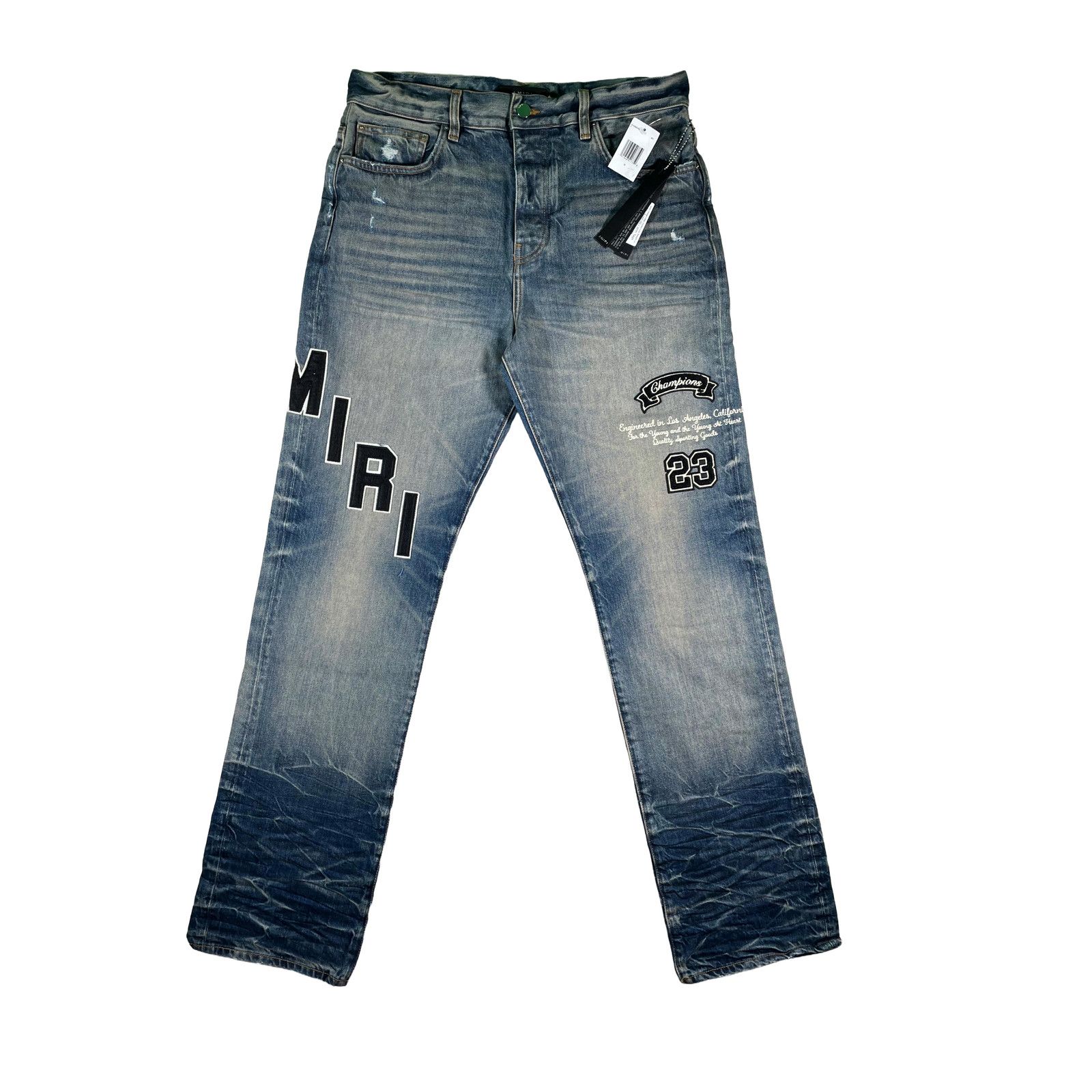 Amiri Amiri Vintage Indigo Hockey Logo Light Wash & Grey Jeans Size US 32 / EU 48 - 1 Thumbnail