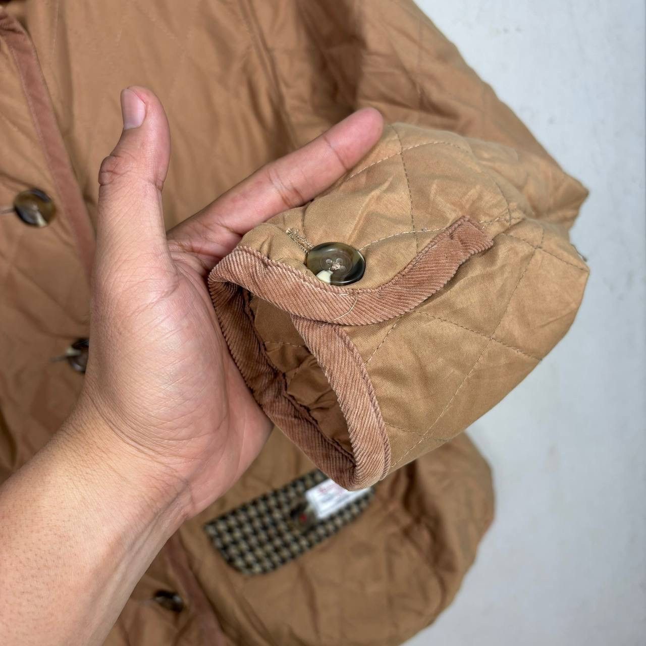 Harris Tweed Quilted Jacket Natural Palette Brown M