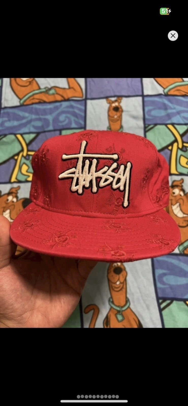 image of 2009 Stussy New Era Skull Aop 7 1/2 in Red, Men's
