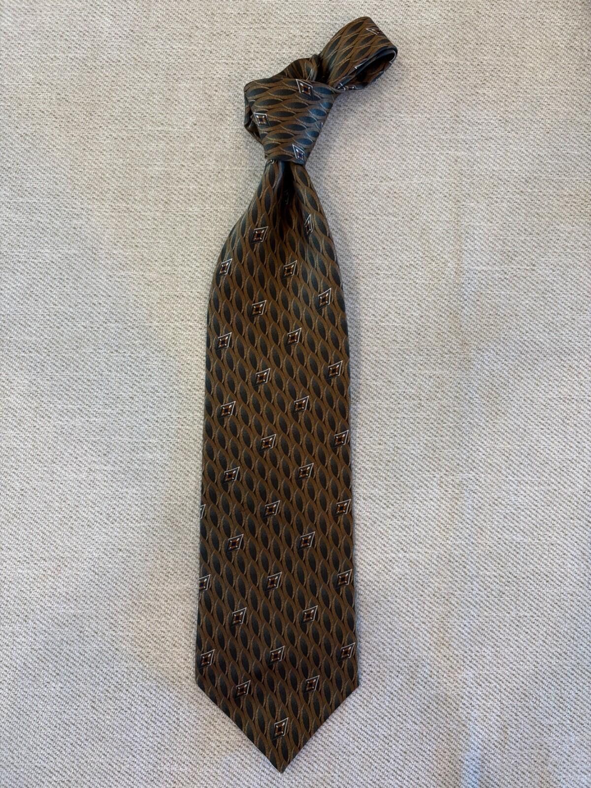 Carlo Palazzi Carlo Palazzi Couture Silk Tie Gold Charcoal Made in USA Vtg Size ONE SIZE - 2 Thumbnail