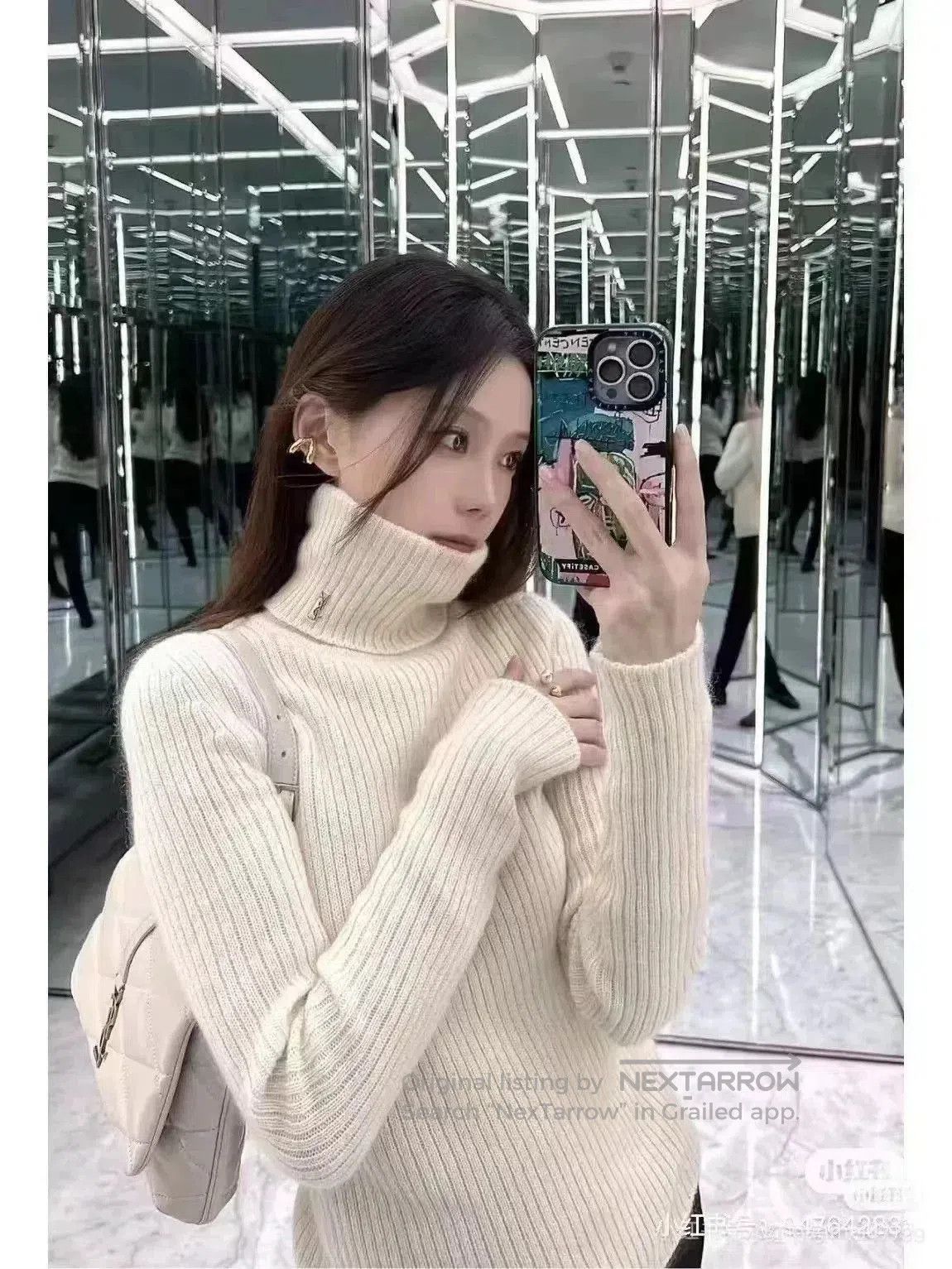 Saint Laurent Paris Saint Laurent YSL Cream Logo Turtleneck Sweater. Size S / US 4 / IT 40 - 7 Thumbnail