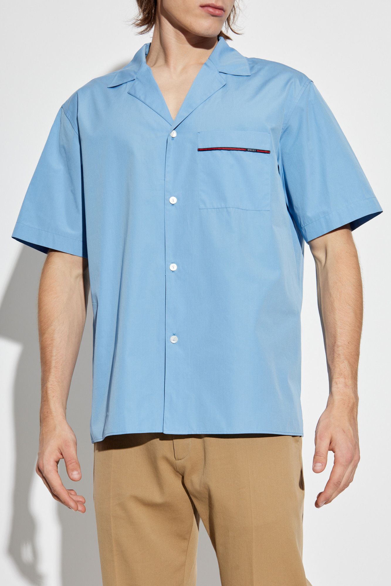 Gucci oc11z526 Regular Fit Cotton Shirt With Pocket in Blue Size US S / EU 44-46 / 1 - 3 Thumbnail