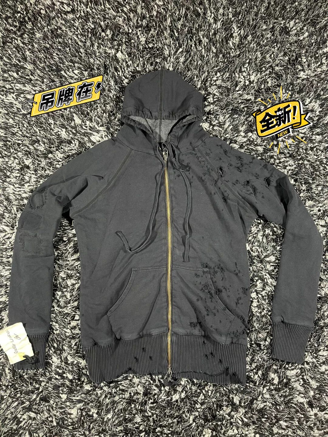 Greg Lauren greg lauren black destroyed zip front hoodie Size US S / EU 44-46 / 1 - 1 Thumbnail