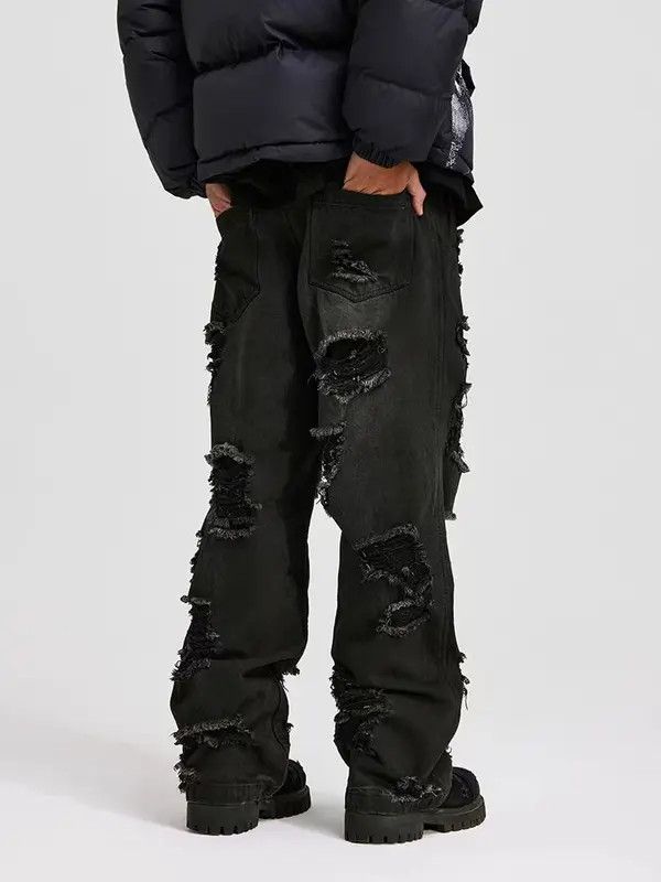 VIBE Destroyed Black Street Straight Jeans Size US 32 / EU 48 - 5 Thumbnail