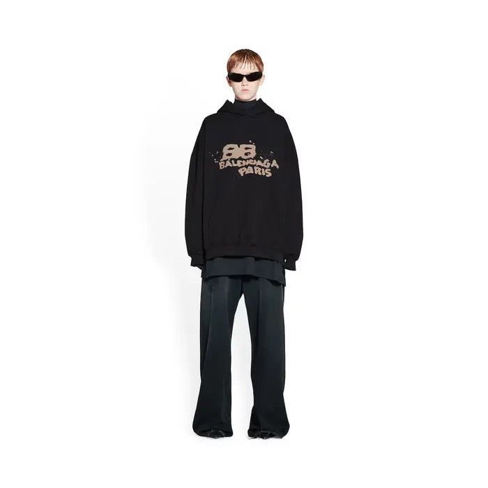 Balenciaga o1bcso1str0326 Hand-Drawn BB Icon Hoodie Large Fit in Black Size XL / US 12-14 / IT 48-50 - 3 Thumbnail