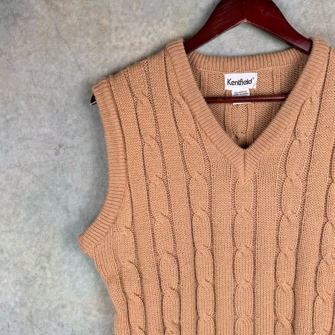 Vintage VTG 90s Cable Knit Sweater Vest Mens Sz M Tan Brown Size US M / EU 48-50 / 2 - 5 Thumbnail