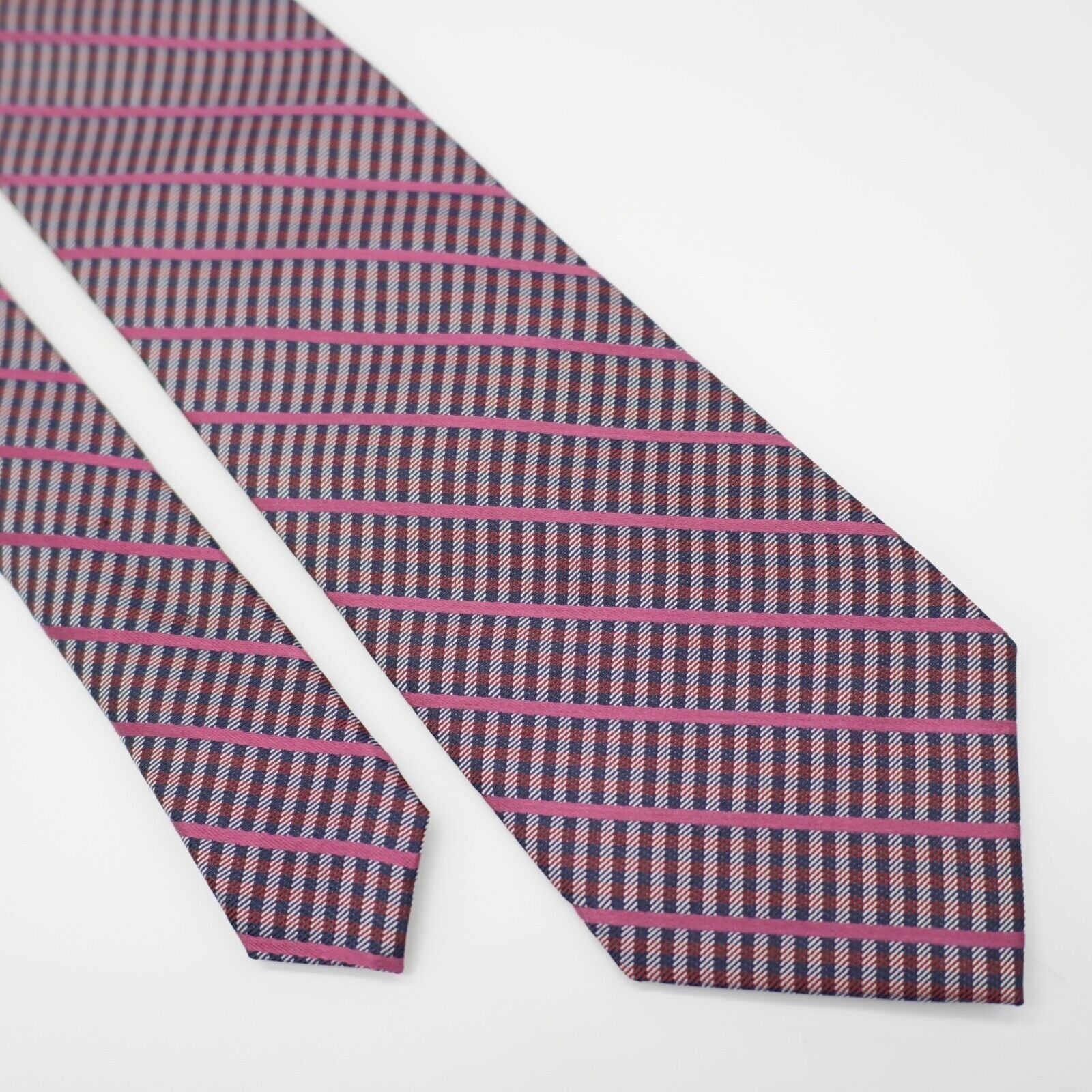 DKNY Dkny Woven Red Blue Plaid W/ Pink Striped Silk Tie Size ONE SIZE - 1 Thumbnail