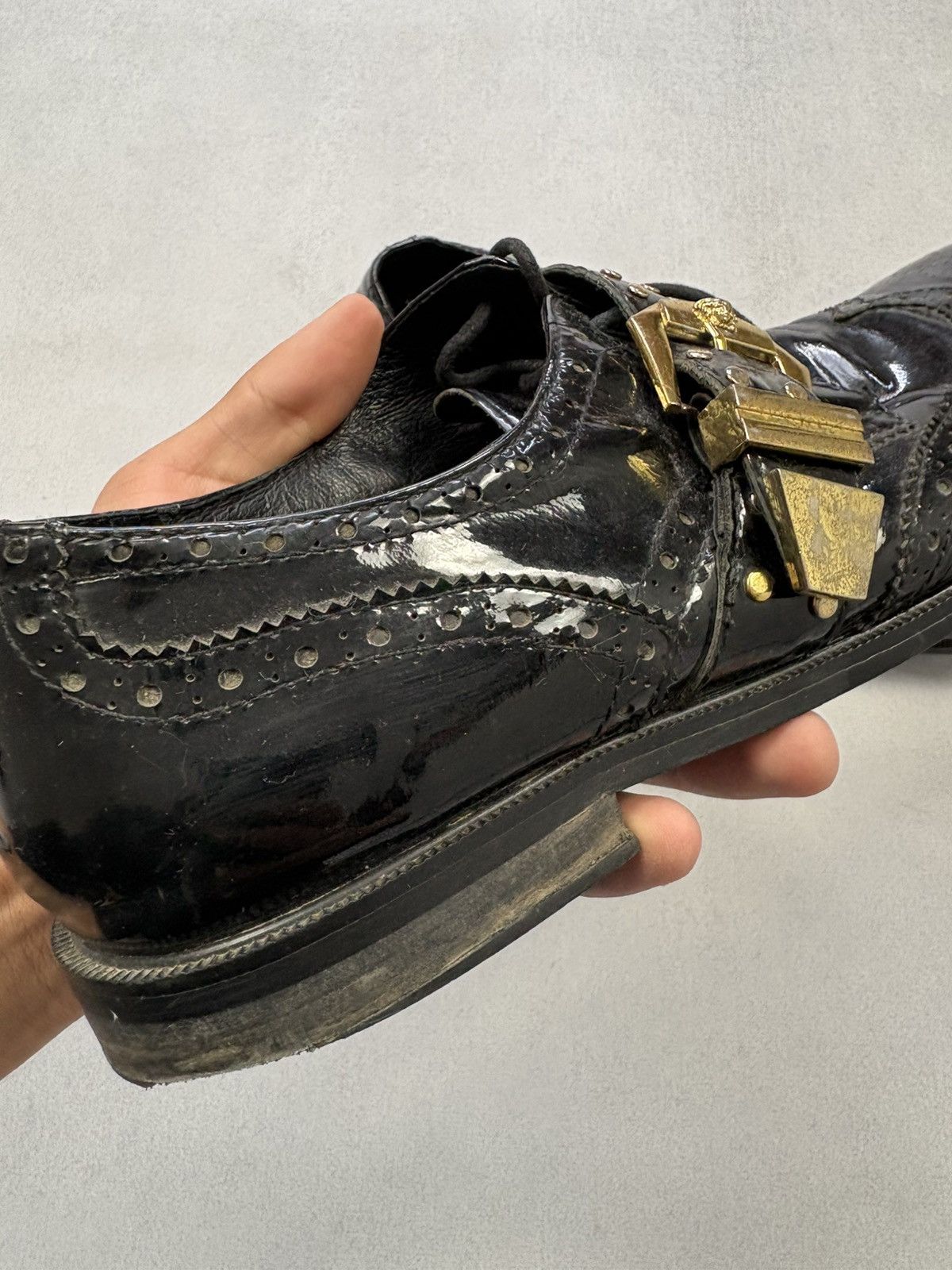 Versace Versace Vintage Black Patent Brogues Medusa Buckle Shoes 90s Size US 11 / EU 44 - 12 Thumbnail