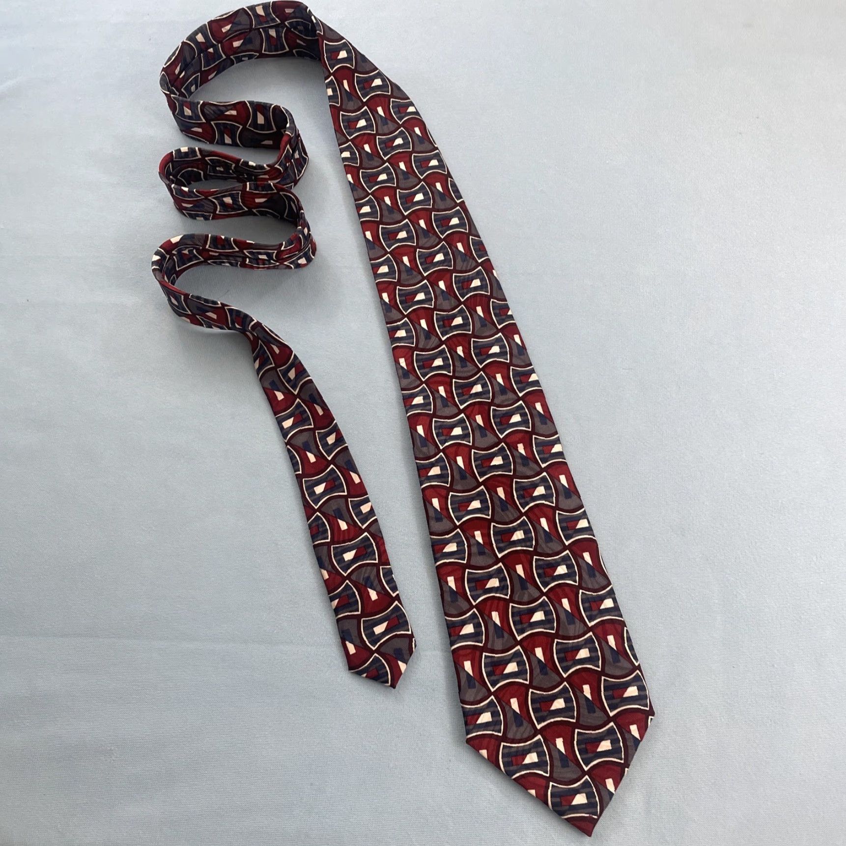 Albert Nipon VINTAGE Albert Nipon Men Silk Tie Geometric Abstract Red Gray Blue 56" 4x56 MCM 90s Tie Mens Size ONE SIZE - 6 Thumbnail