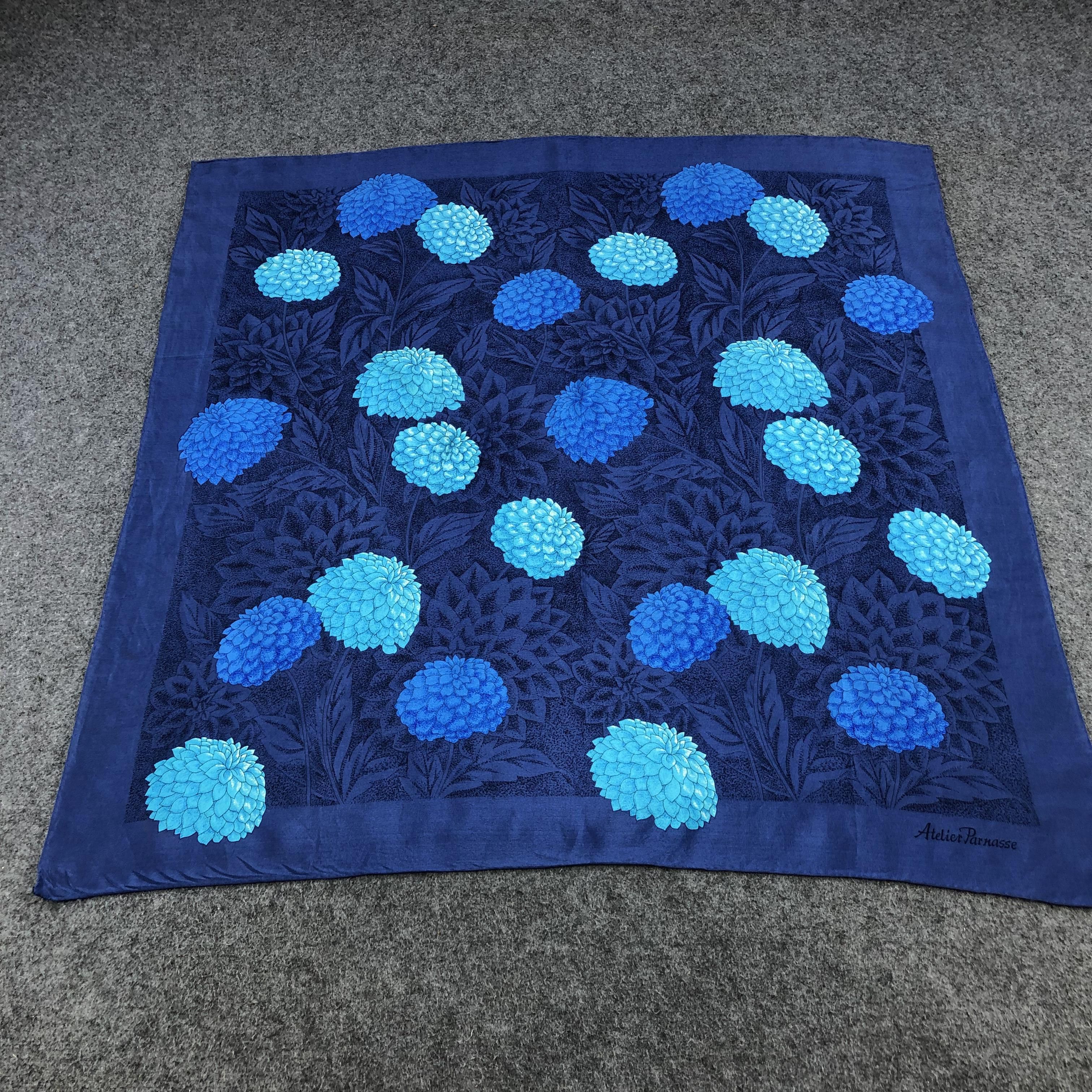 Japanese Brand Atelier Parnasse Blue Flower Silk Scarf M376 Size ONE SIZE - 2 Thumbnail