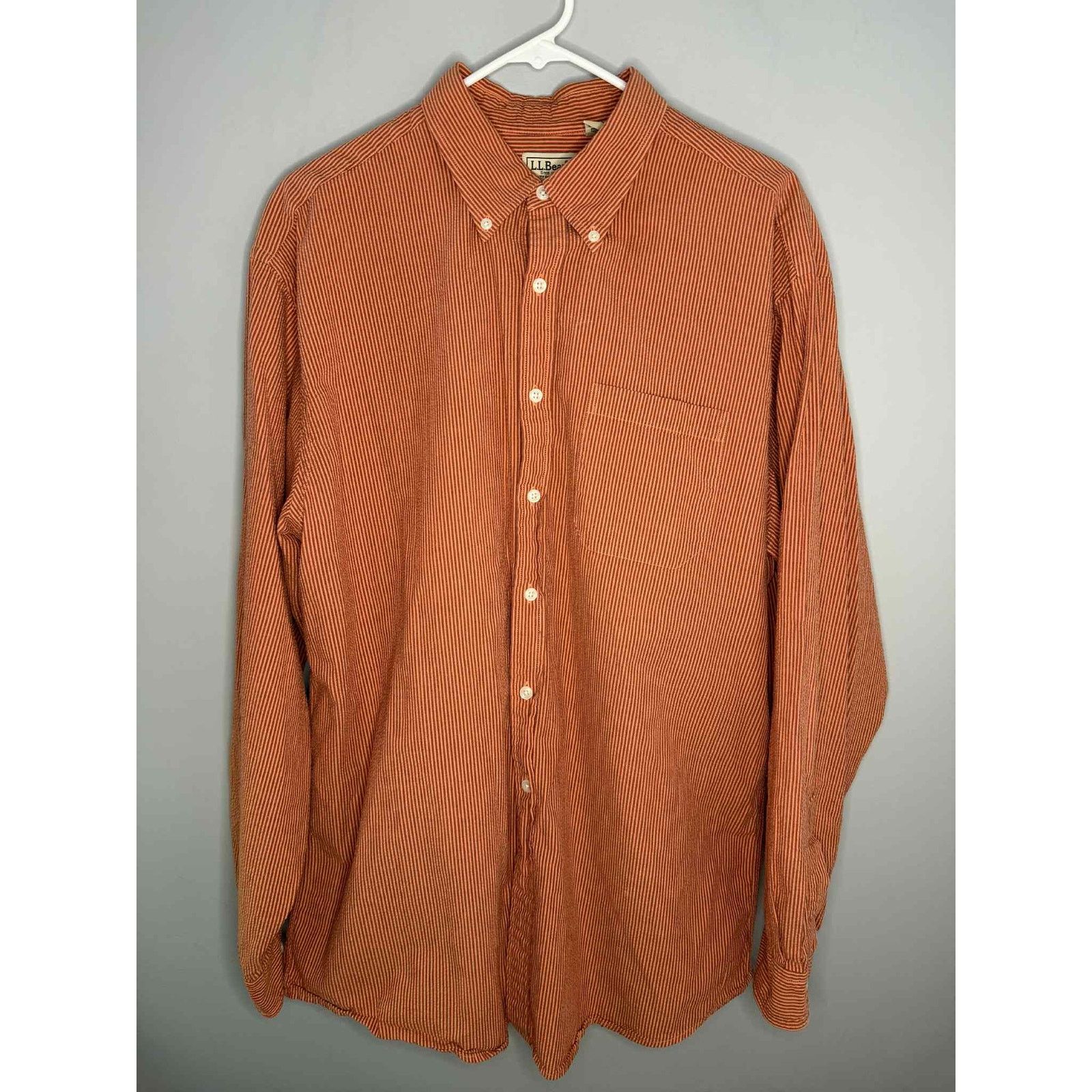L.L. Bean L.L Bean Pinstriped Long Sleeve Button-Down Shirt Orange L Size US L / EU 52-54 / 3 - 2 Thumbnail