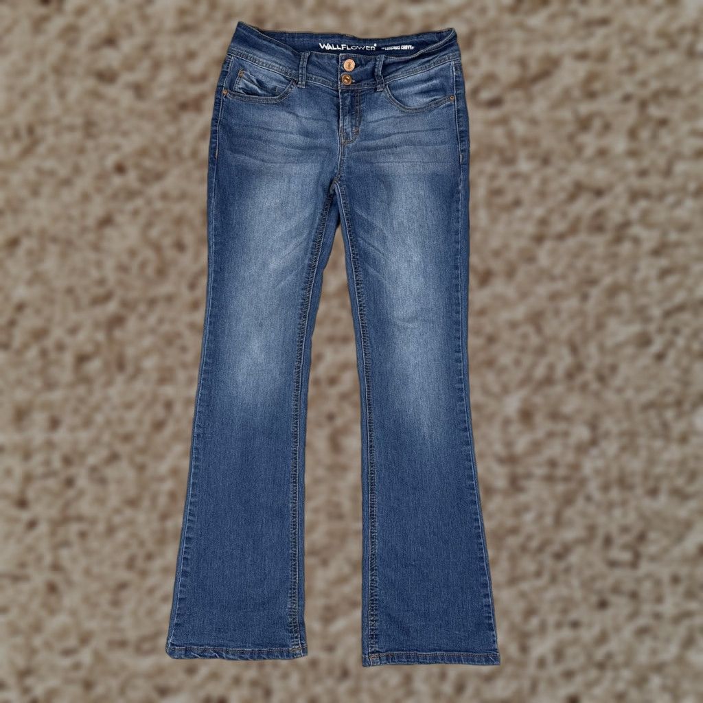 Vintage WallFlower Jeans Juniors 9 Blue Mid Rise Bootcut Stretch Denim Medium Wash 28x30 Size 30" / US 8 / IT 44 - 1 Thumbnail