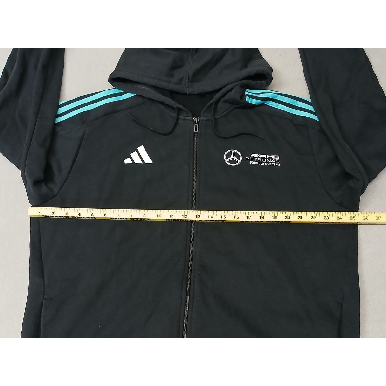 Adidas Adidas (XL) Black Full Zip Teal Striped Hoodie Jacket Size US XL / EU 56 / 4 - 3 Thumbnail