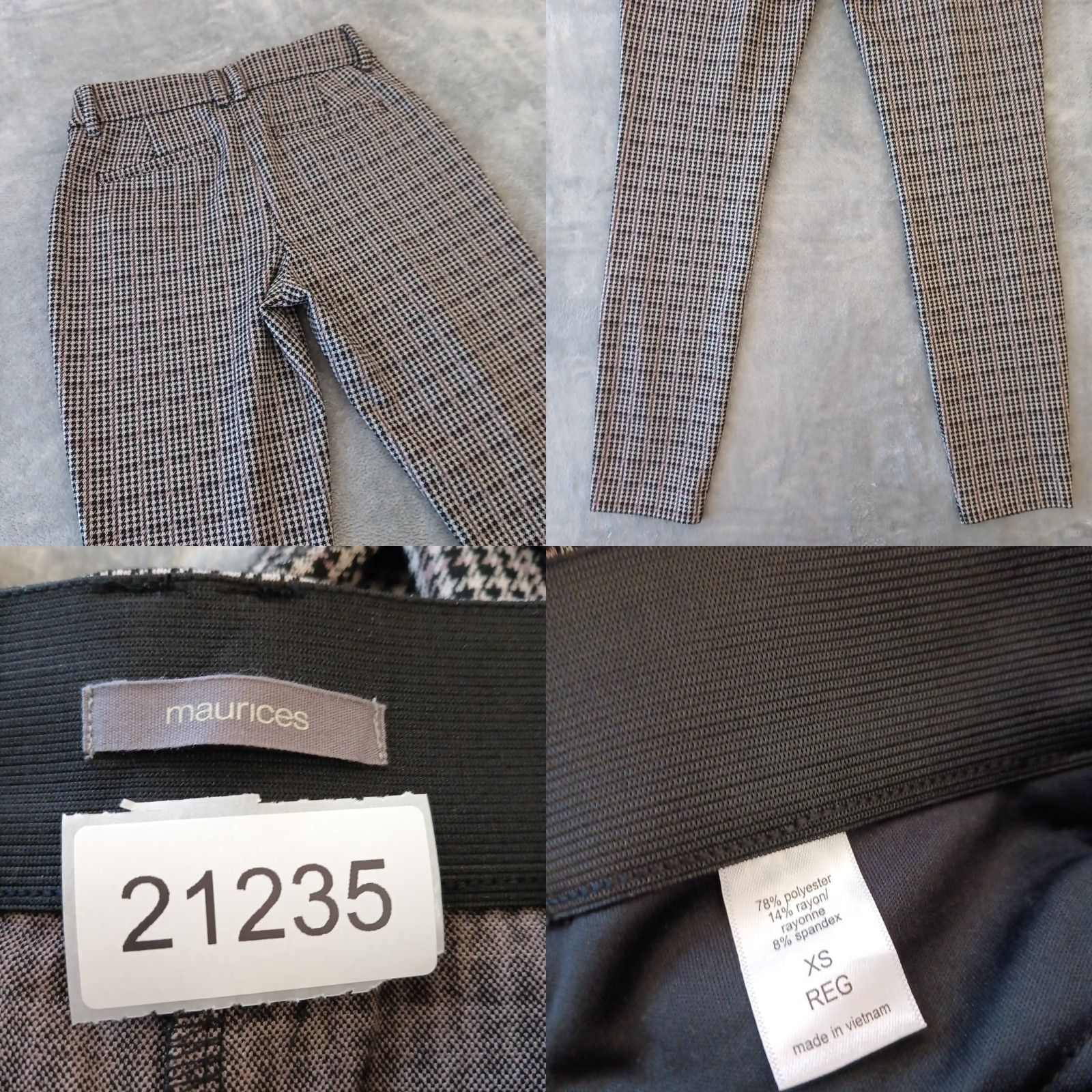 Vintage Maurices Dress Pants Womens XS Black Plaid Stretch Pockets 26x28 Mid Rise Straight 28 Inseam (Regular) Matches Size 26" / US 2 / IT 38 - 8 Thumbnail