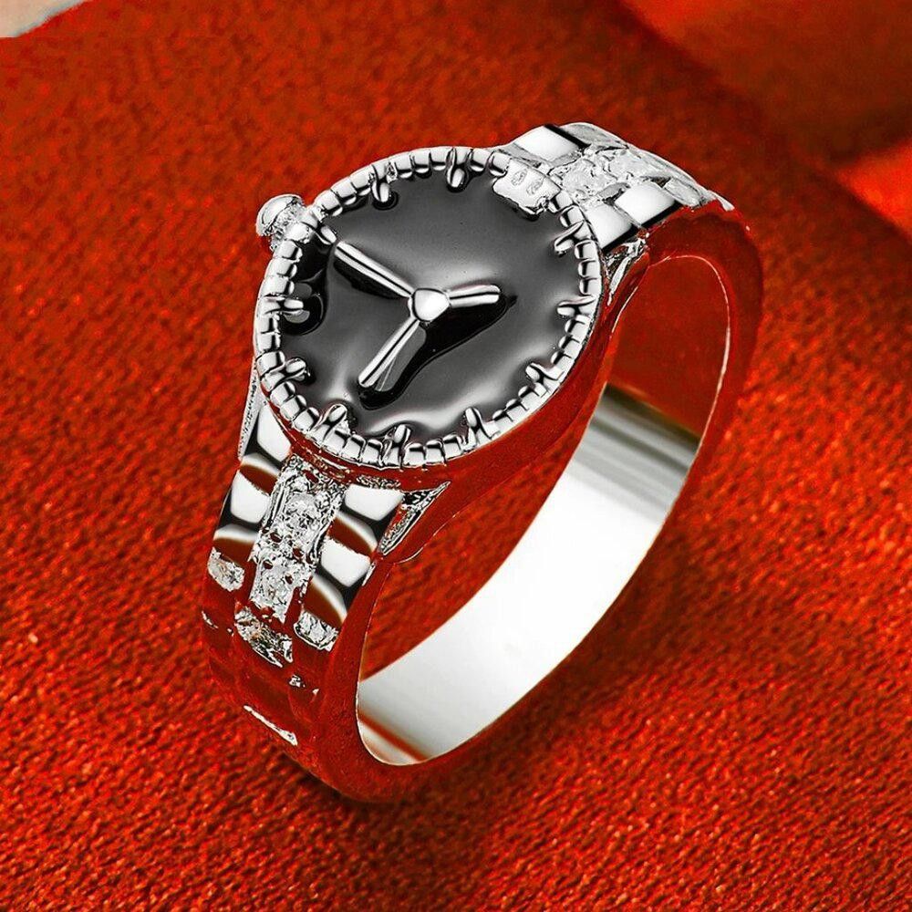Designer 925 Sterling Silver Analog Watch Shaped Clock Ring - Size 7 Size ONE SIZE - 2 Thumbnail